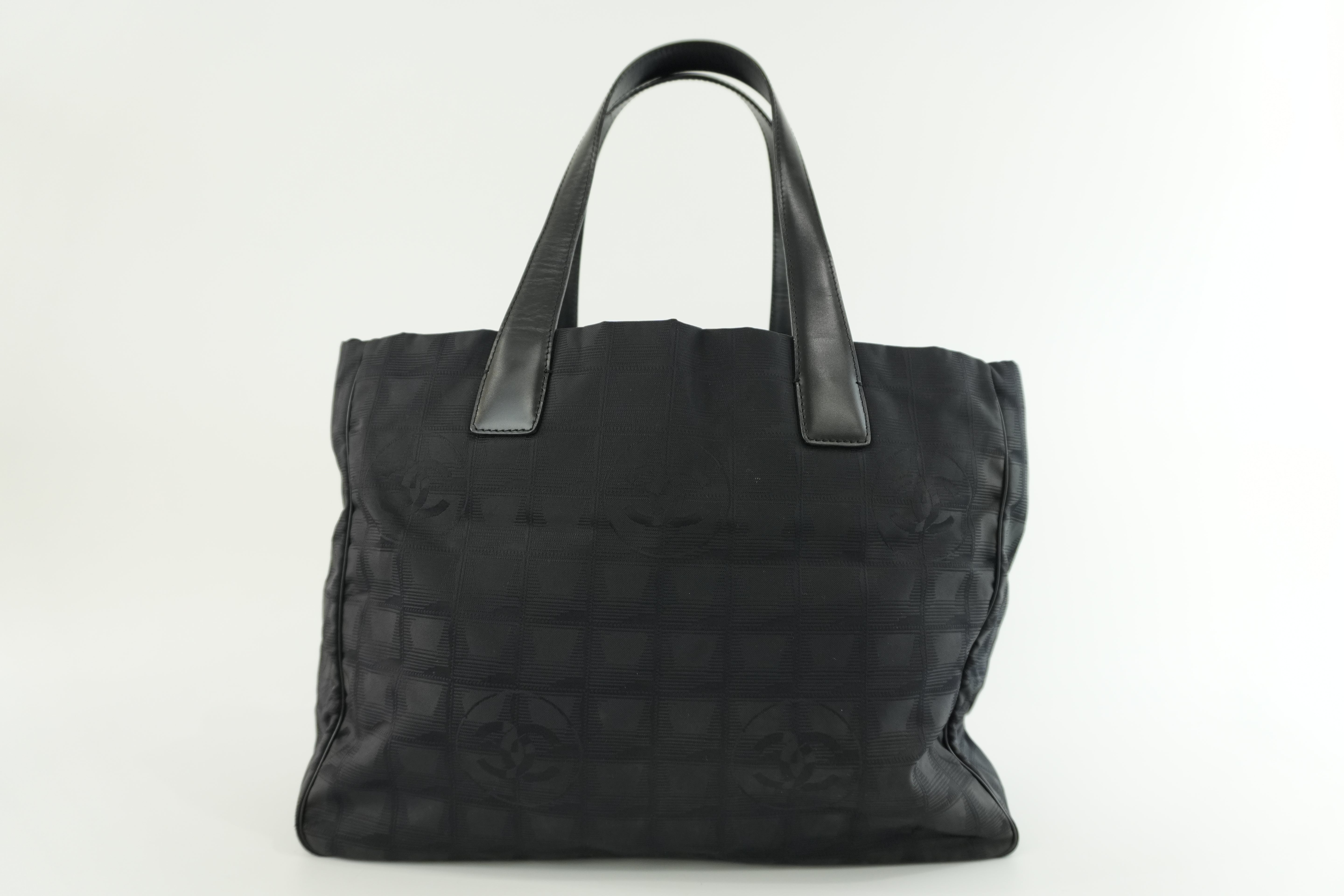 Chanel New Travel Line Tote Bag Black Nylon Used
