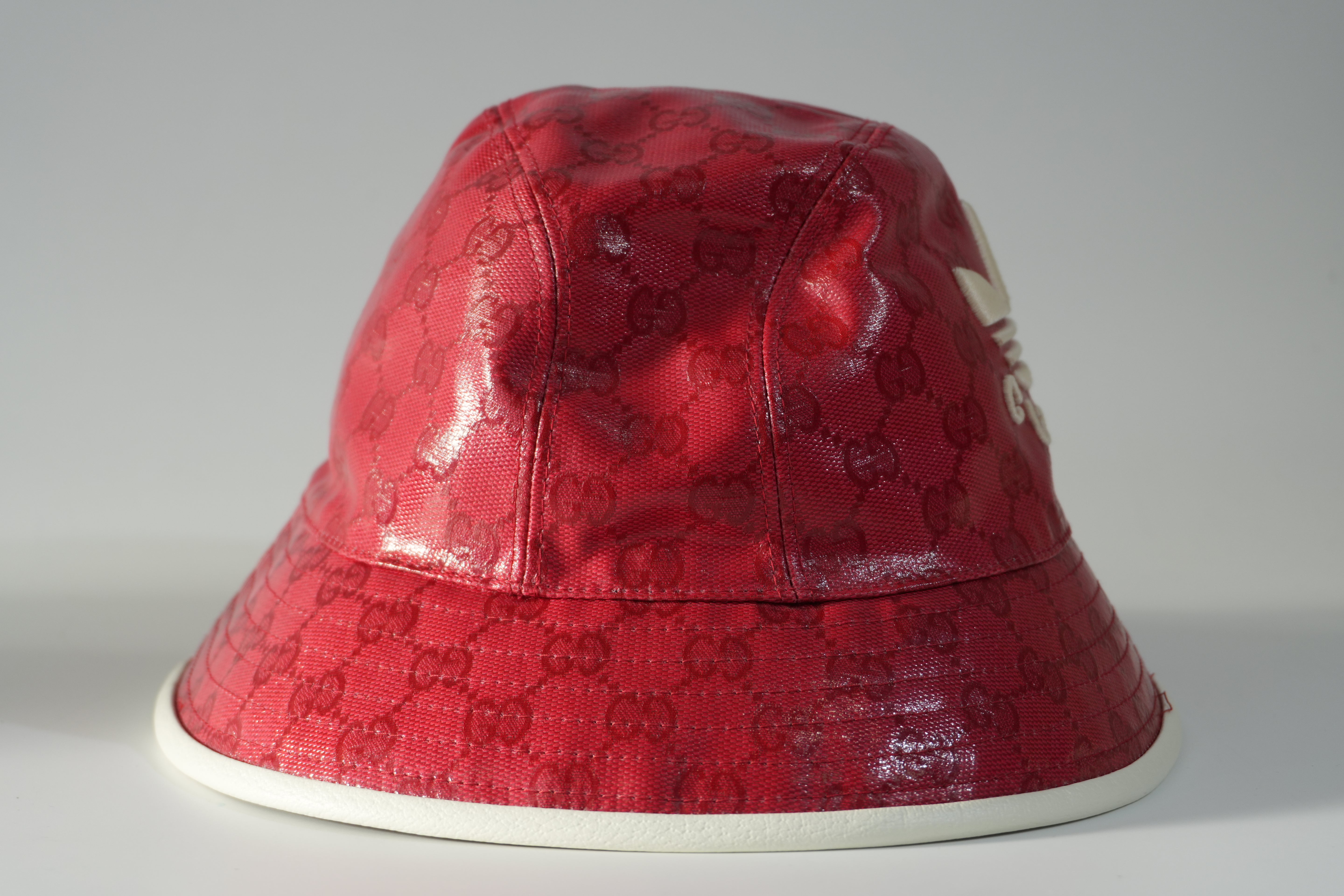 Pre-owned Gucci Adidas Collab Bucket Hat M Size Red