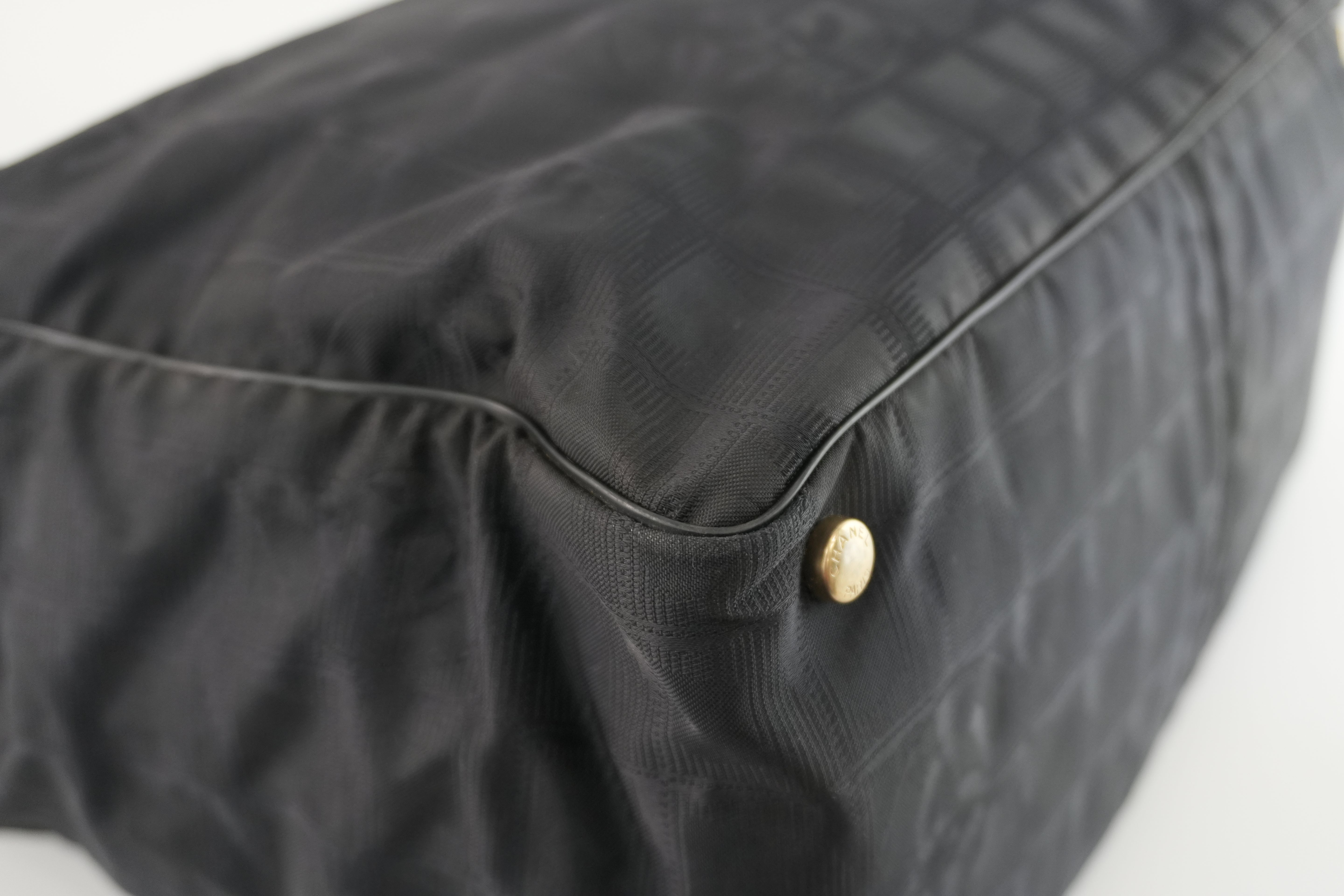 Chanel New Travel Line Tote Bag Black Nylon Used