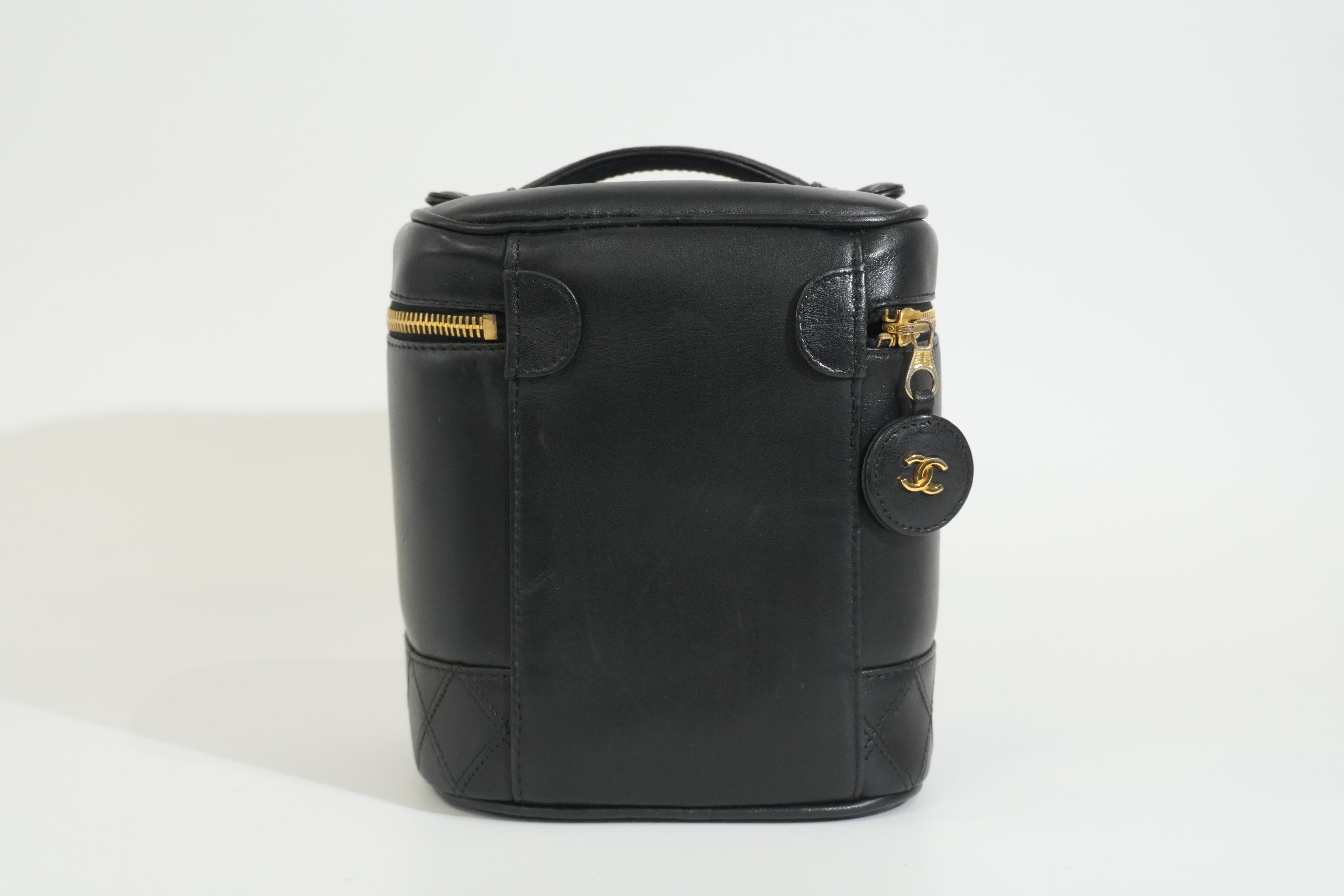 Pre-owned Chanel Lambskin Leather Vanity Case Black