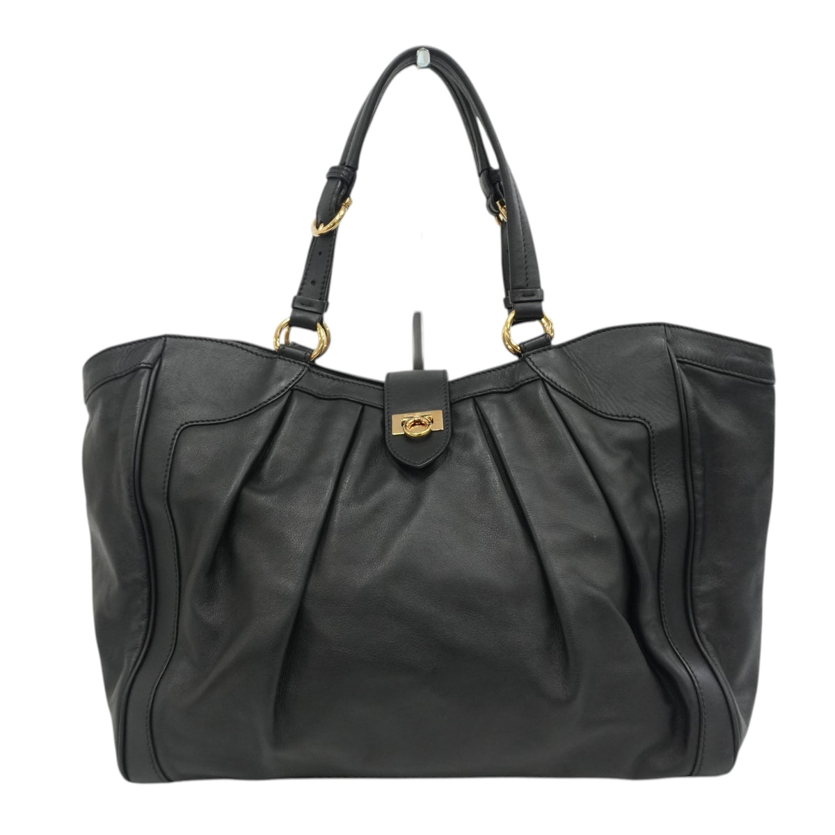 Pre-Owned Ferragamo Anabell Pleated Tote Bag Black