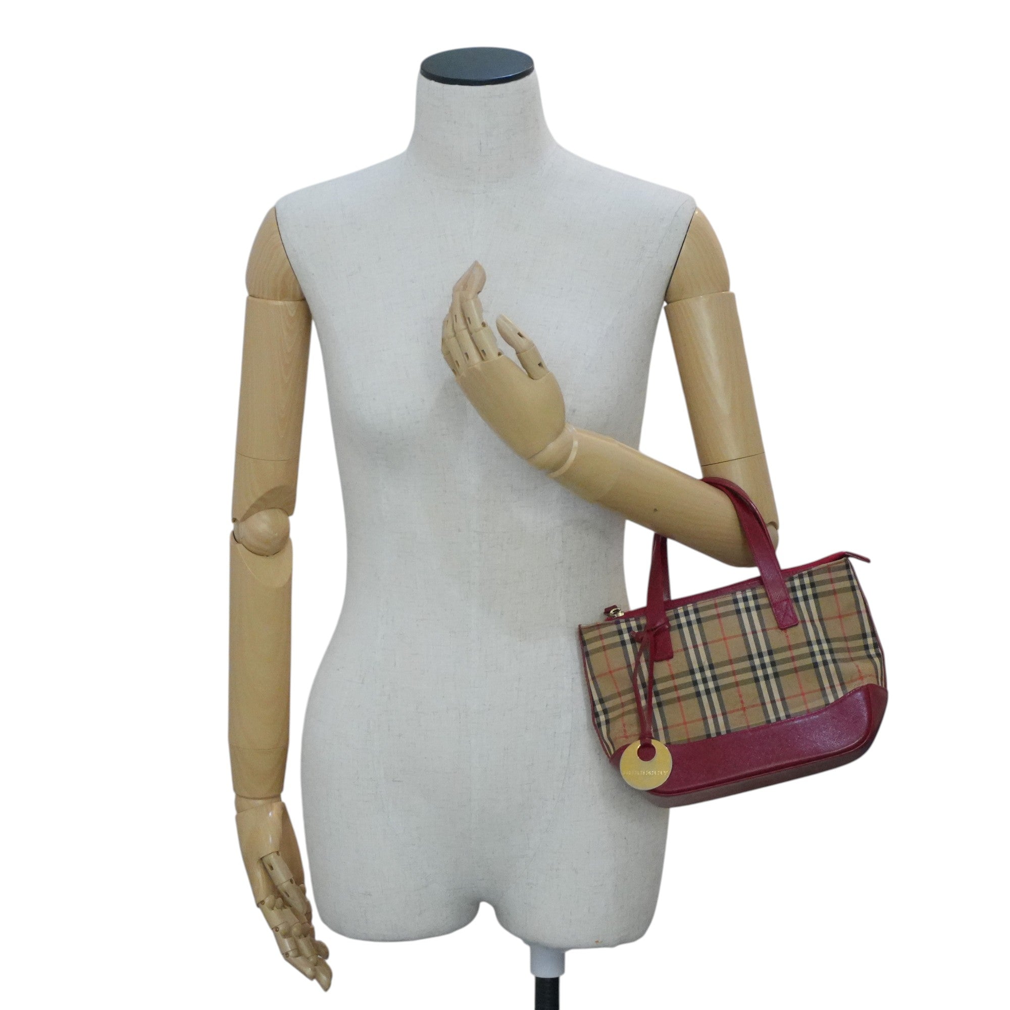 Pre-owned Burberry Haymarket Small Handbag Brown and Red