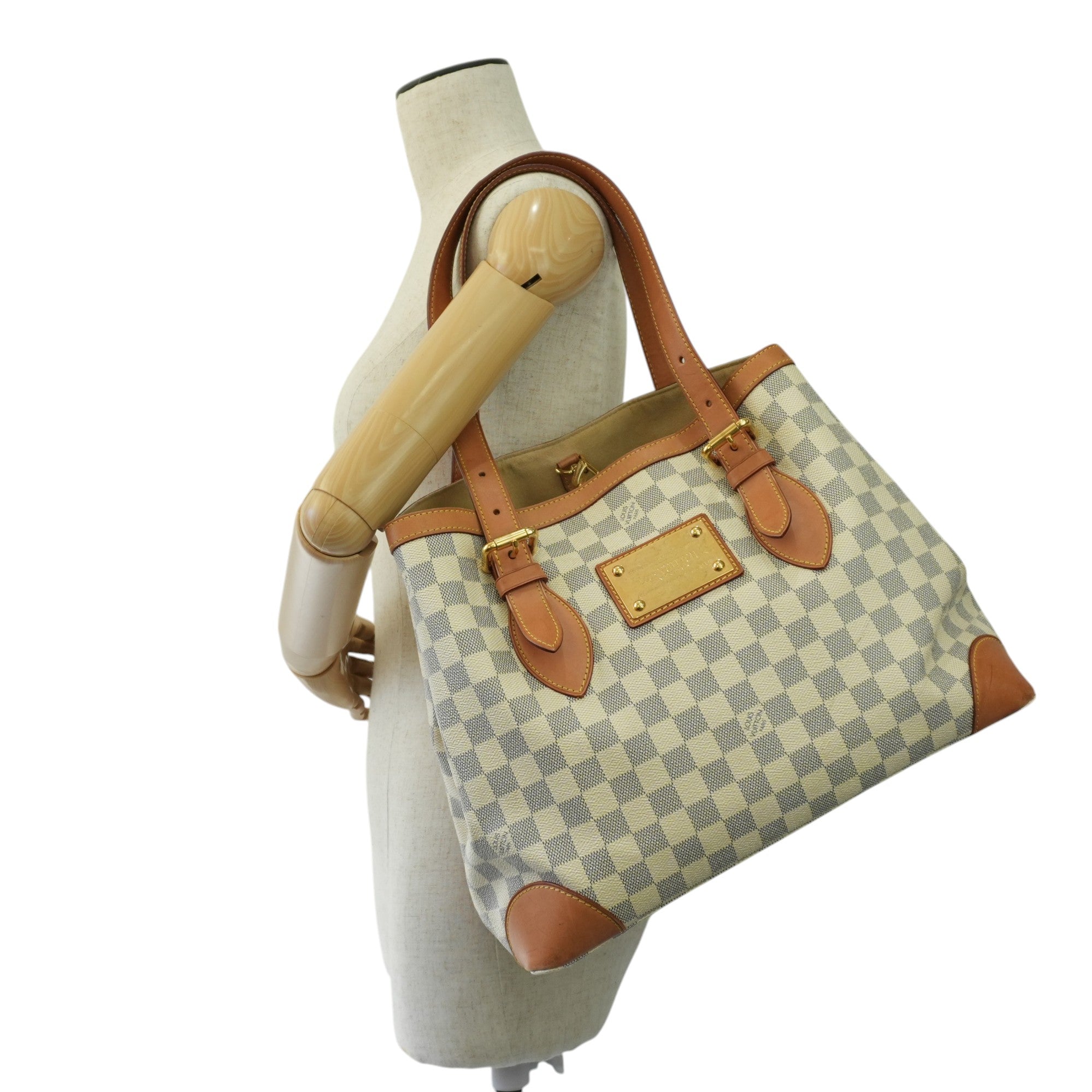 Louis Vuitton Damier Azur Hampstead MM Shoulder Tote Bag Used