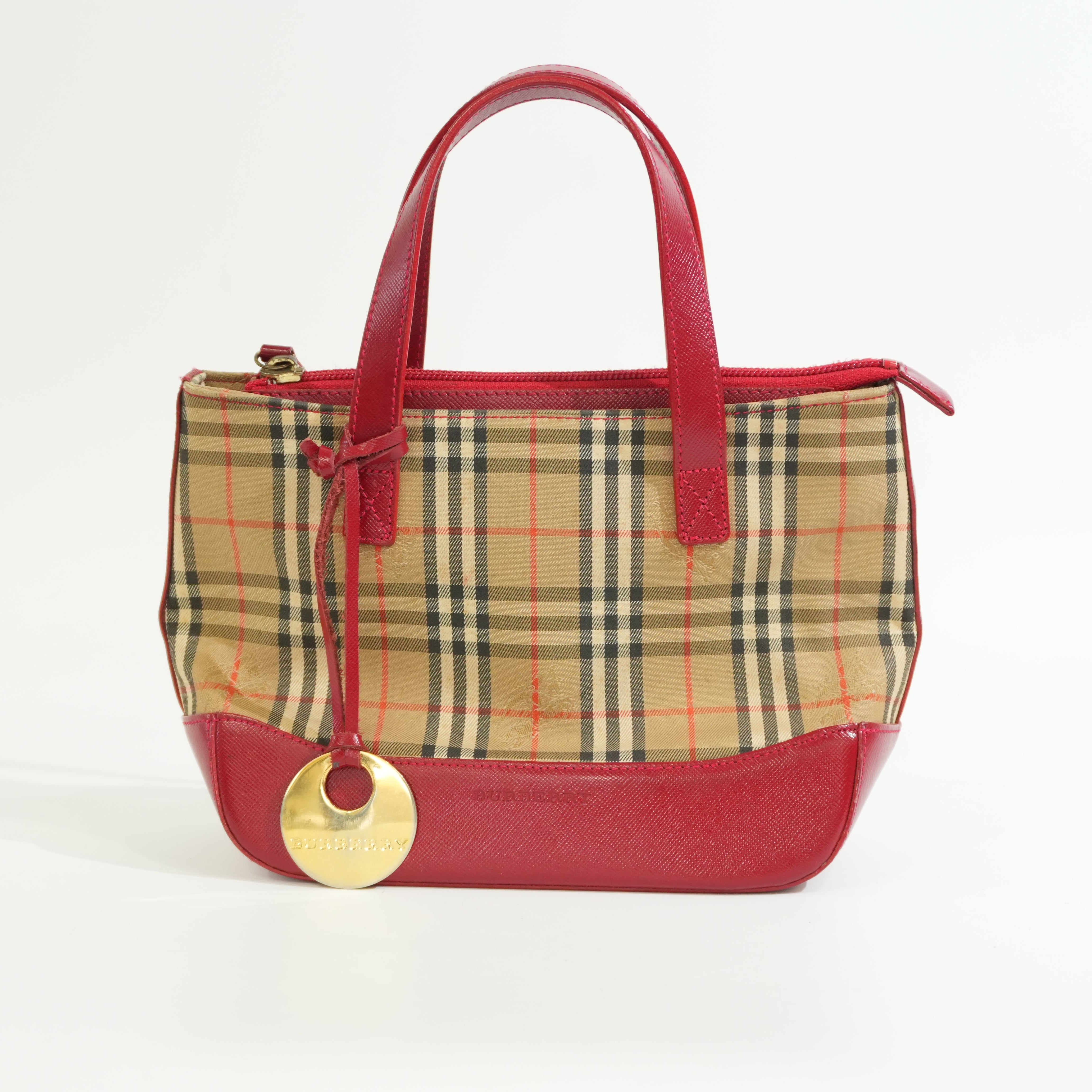 Pre-owned Burberry Haymarket Small Handbag Brown and Red