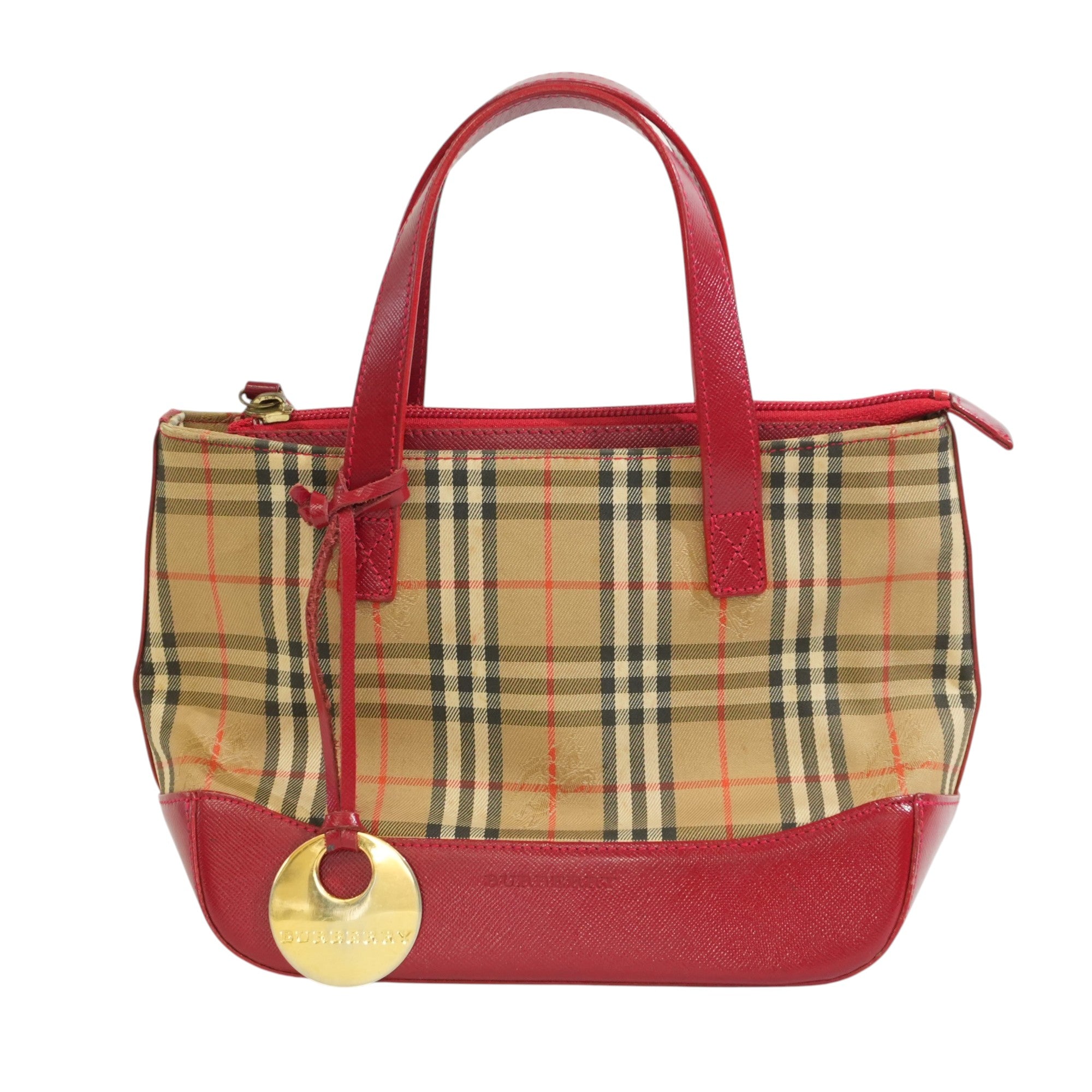 Pre-owned Burberry Haymarket Small Handbag Brown and Red