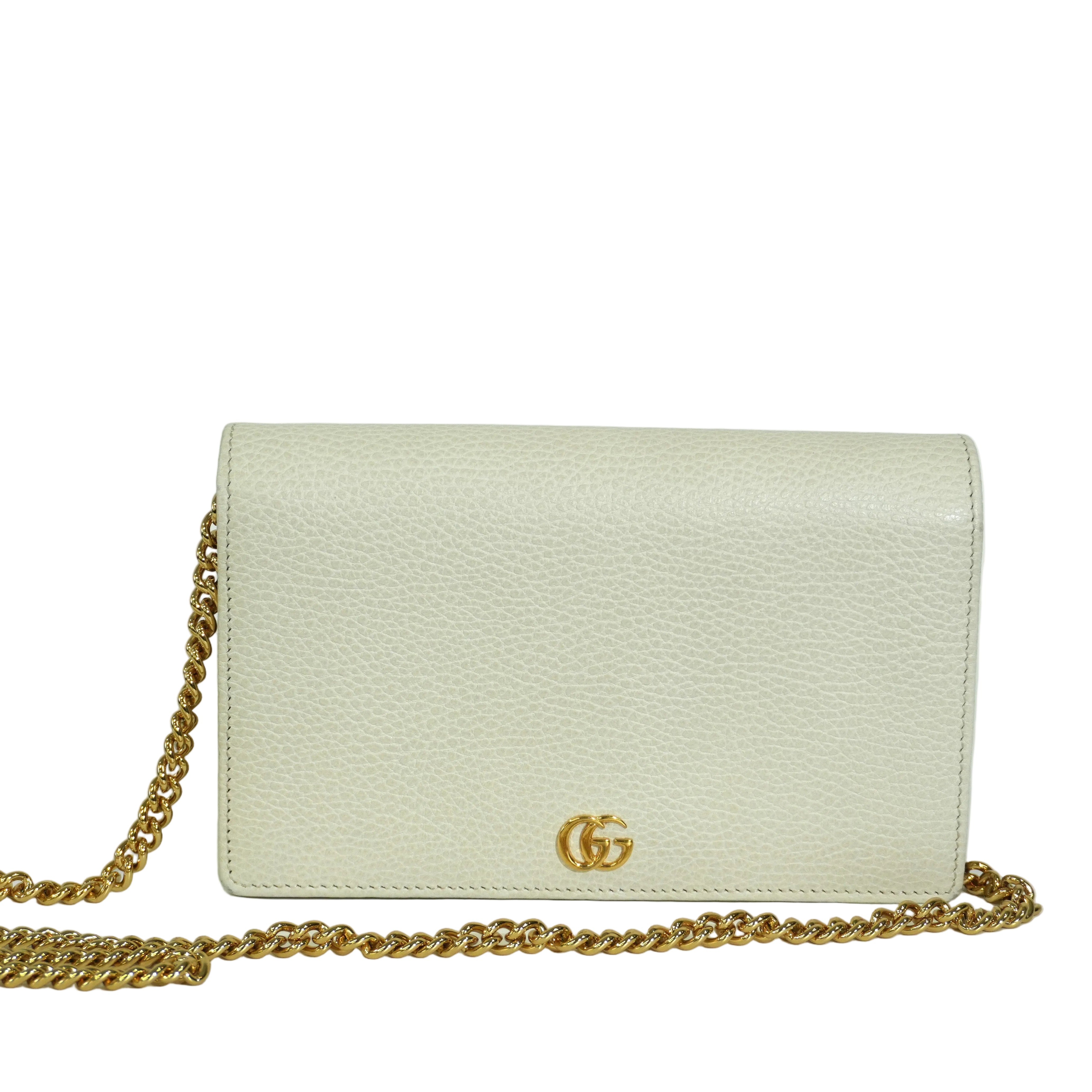 Pre-owned Gucci Marmont Wallet on Chain White