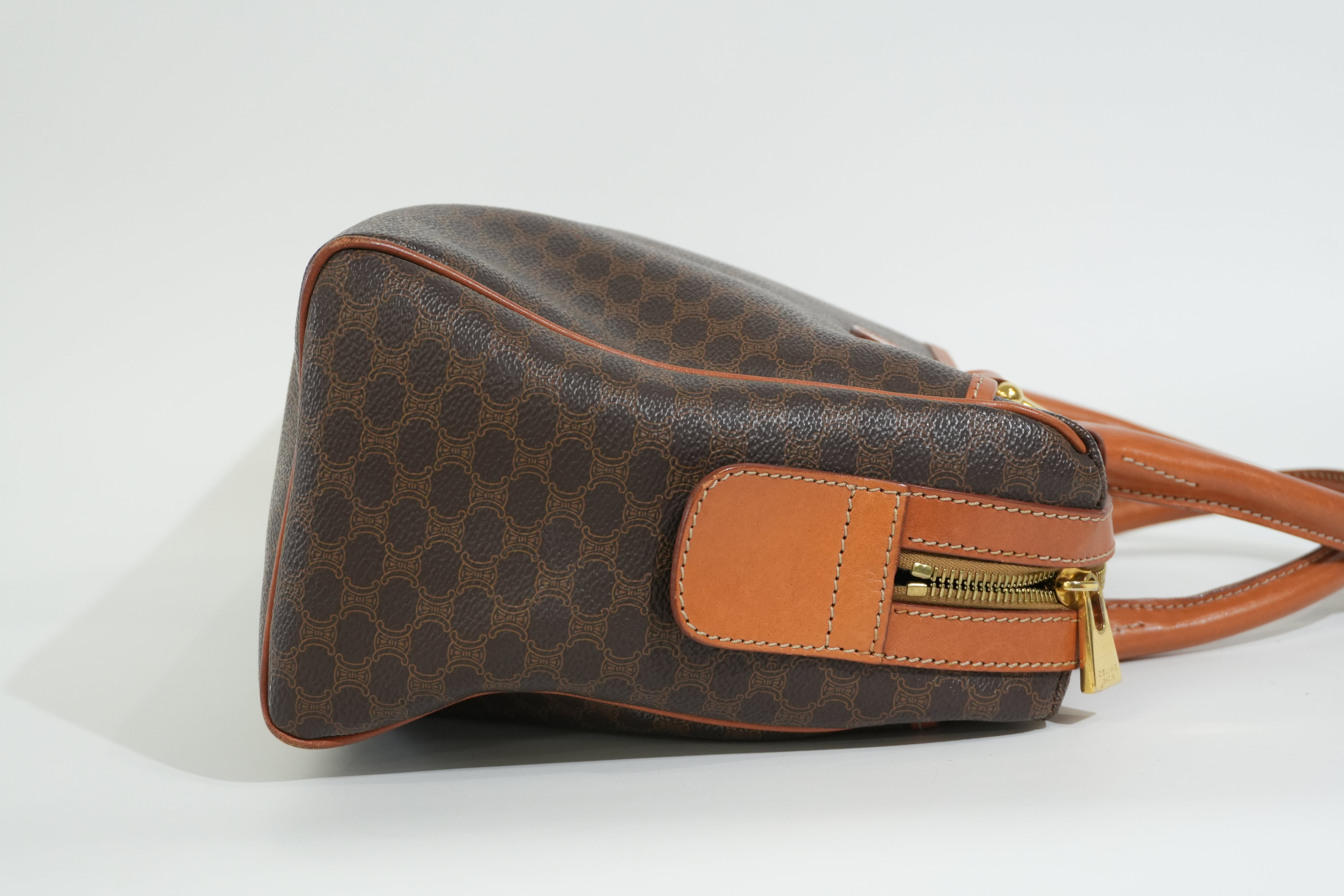 Pre-owned Celine Macadam Boston Bag Brown