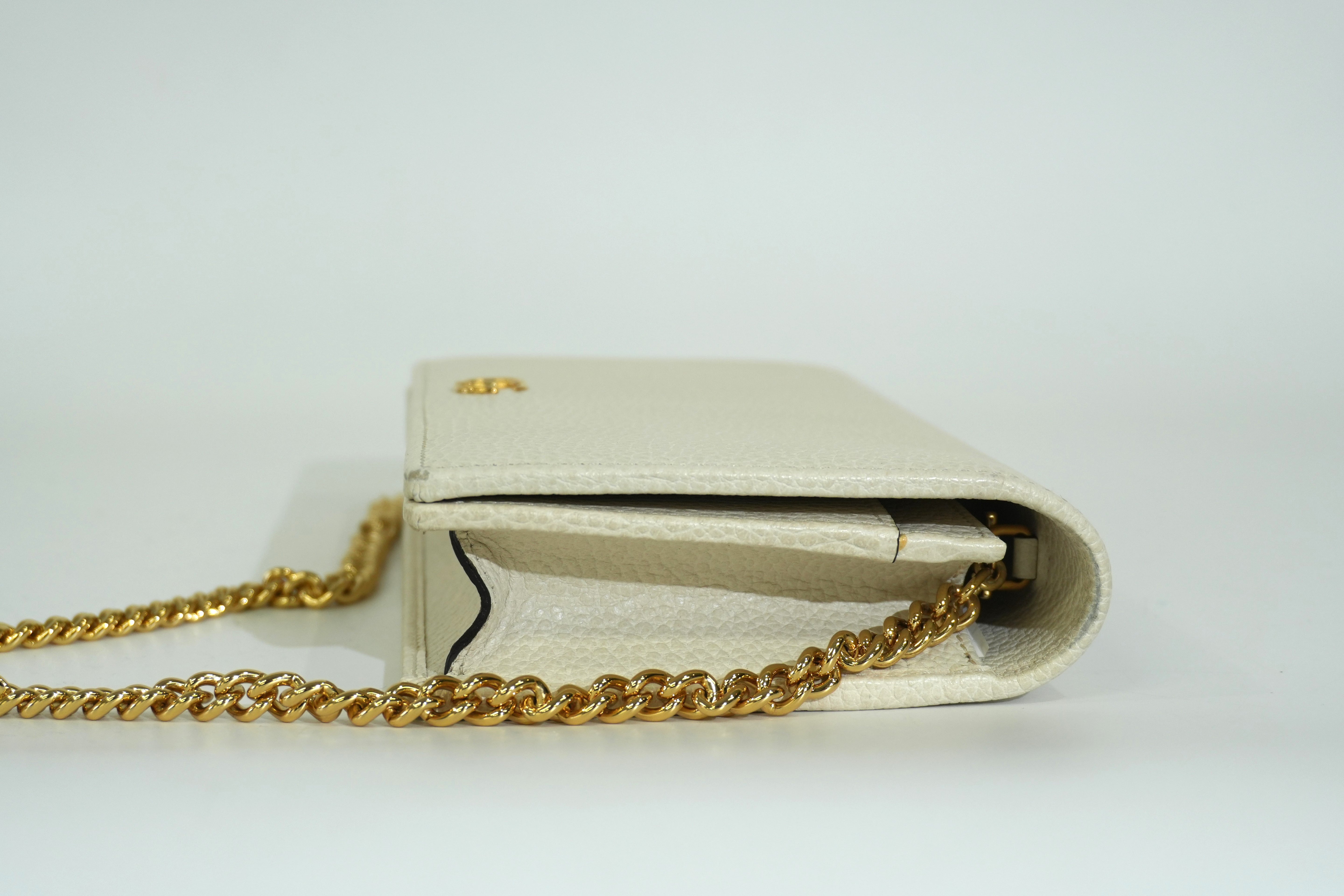 Pre-owned Gucci Marmont Wallet on Chain White