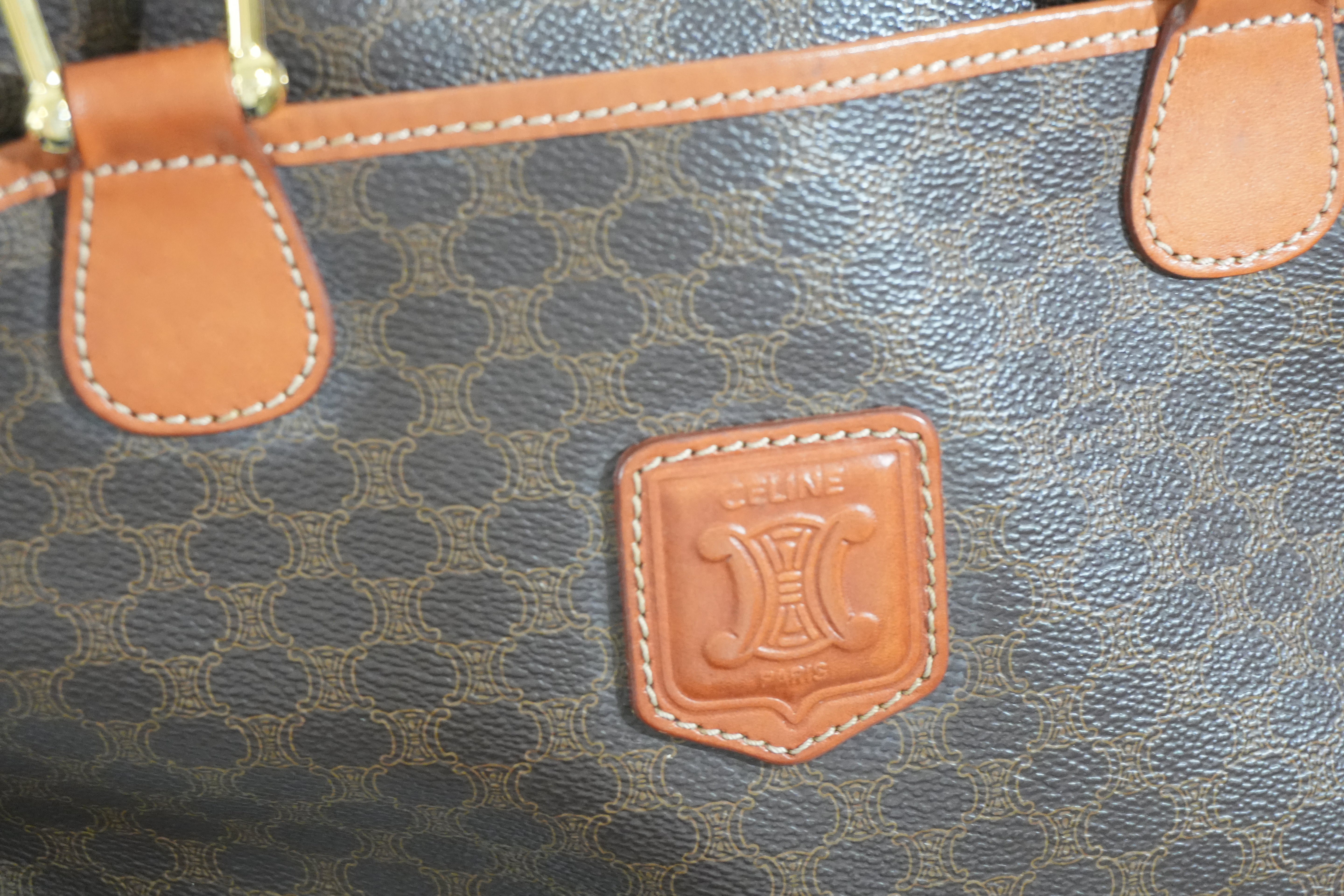 Pre-owned Celine Macadam Boston Bag Brown