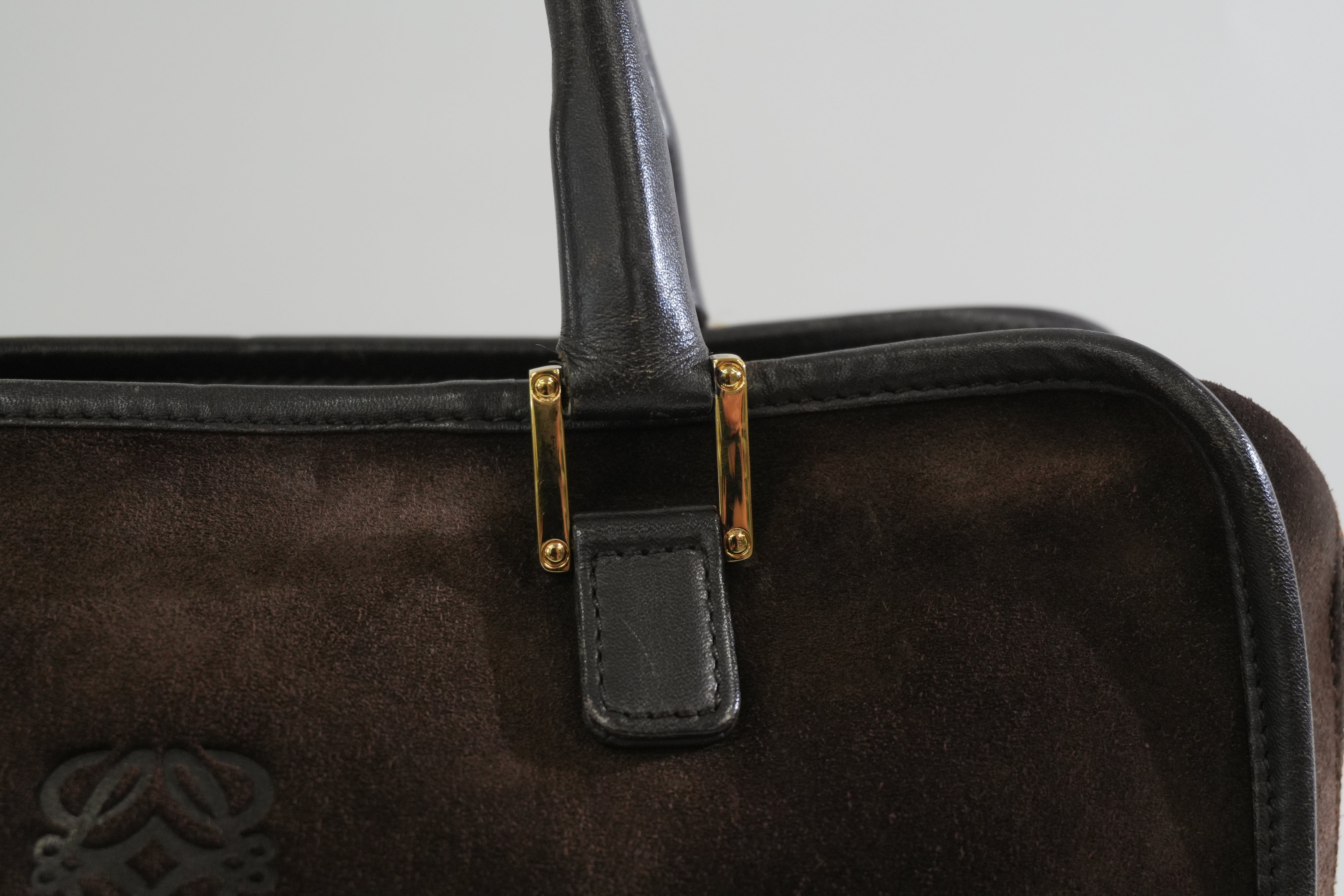 Pre-owned Loewe Suede Leather Anagram Amazona Handbag Brown