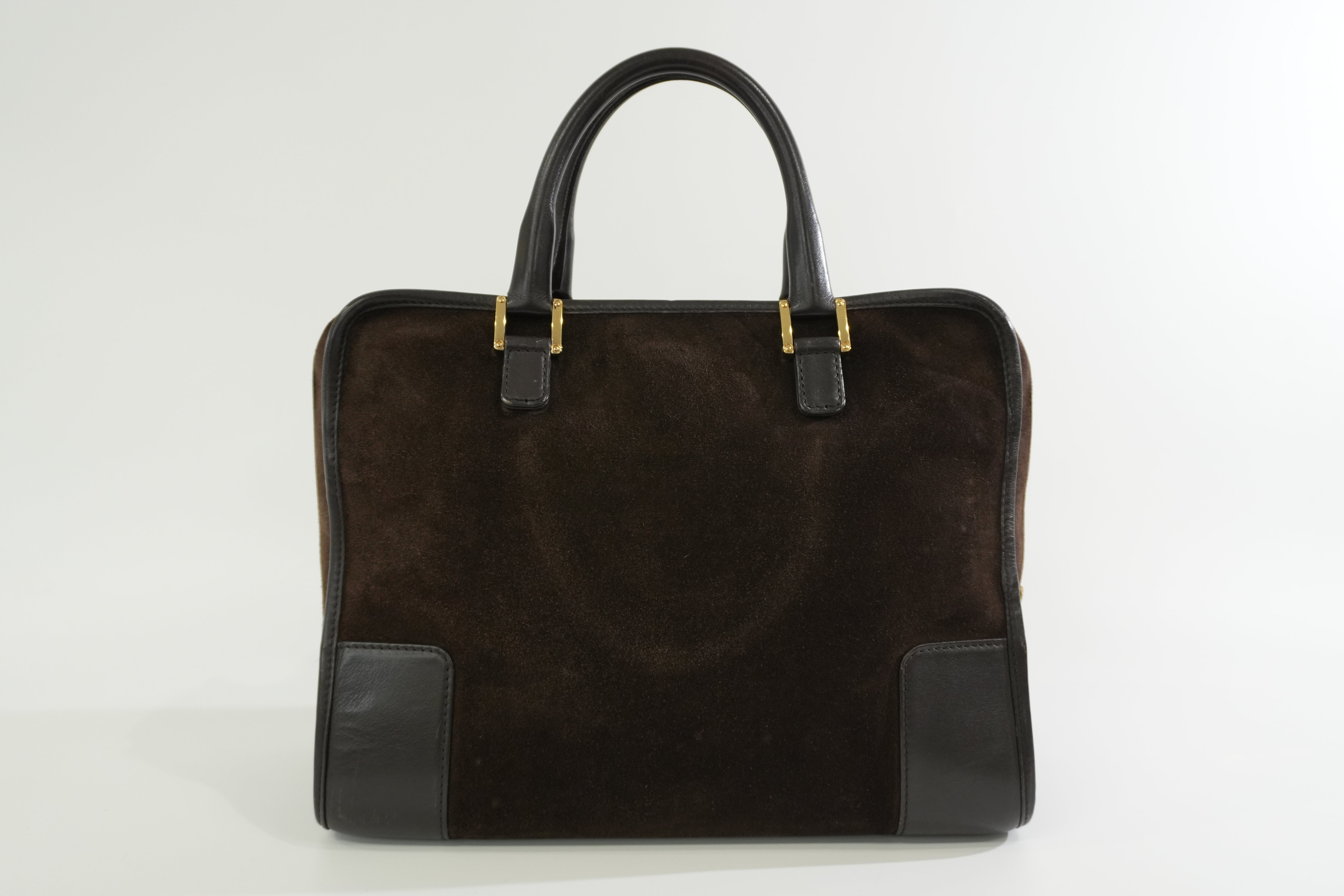 Pre-owned Loewe Suede Leather Anagram Amazona Handbag Brown