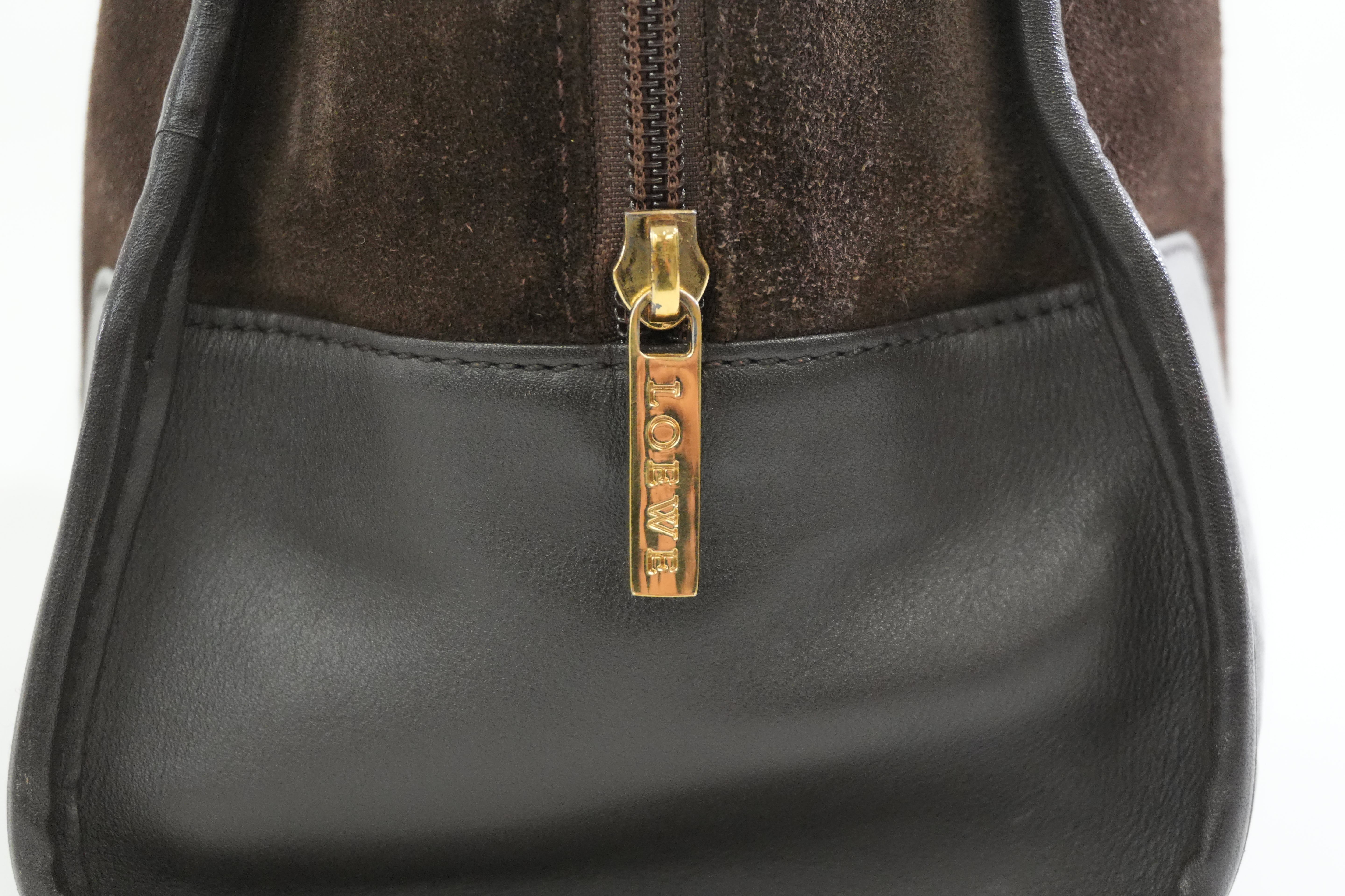 Pre-owned Loewe Suede Leather Anagram Amazona Handbag Brown