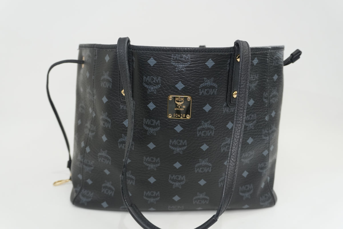 Pre-Owned MCM Visetos Liz Reversible Shopper Tote Bag Black