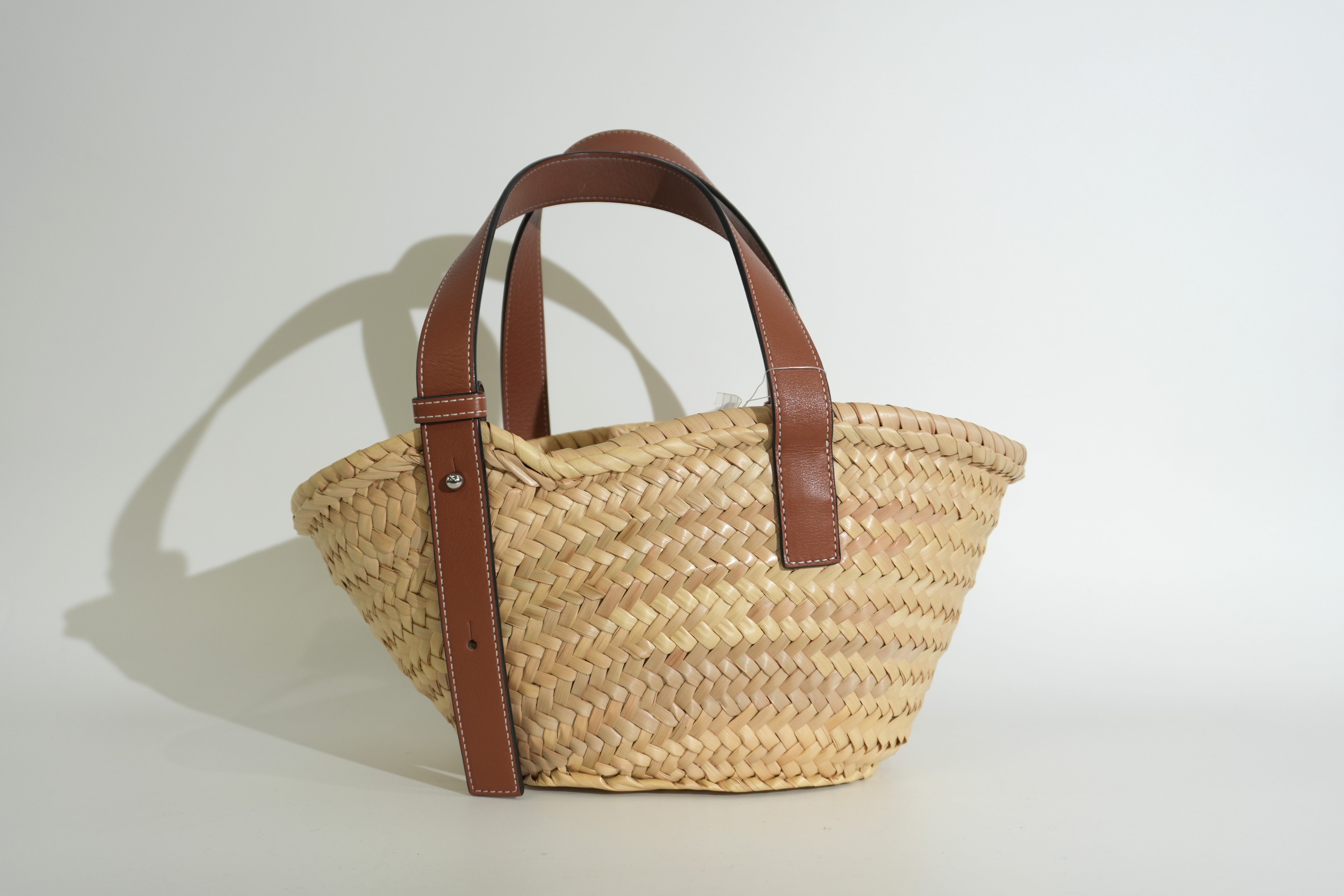 Pre-owned Loewe Raffia Small Anagram Basket Handbag Brown