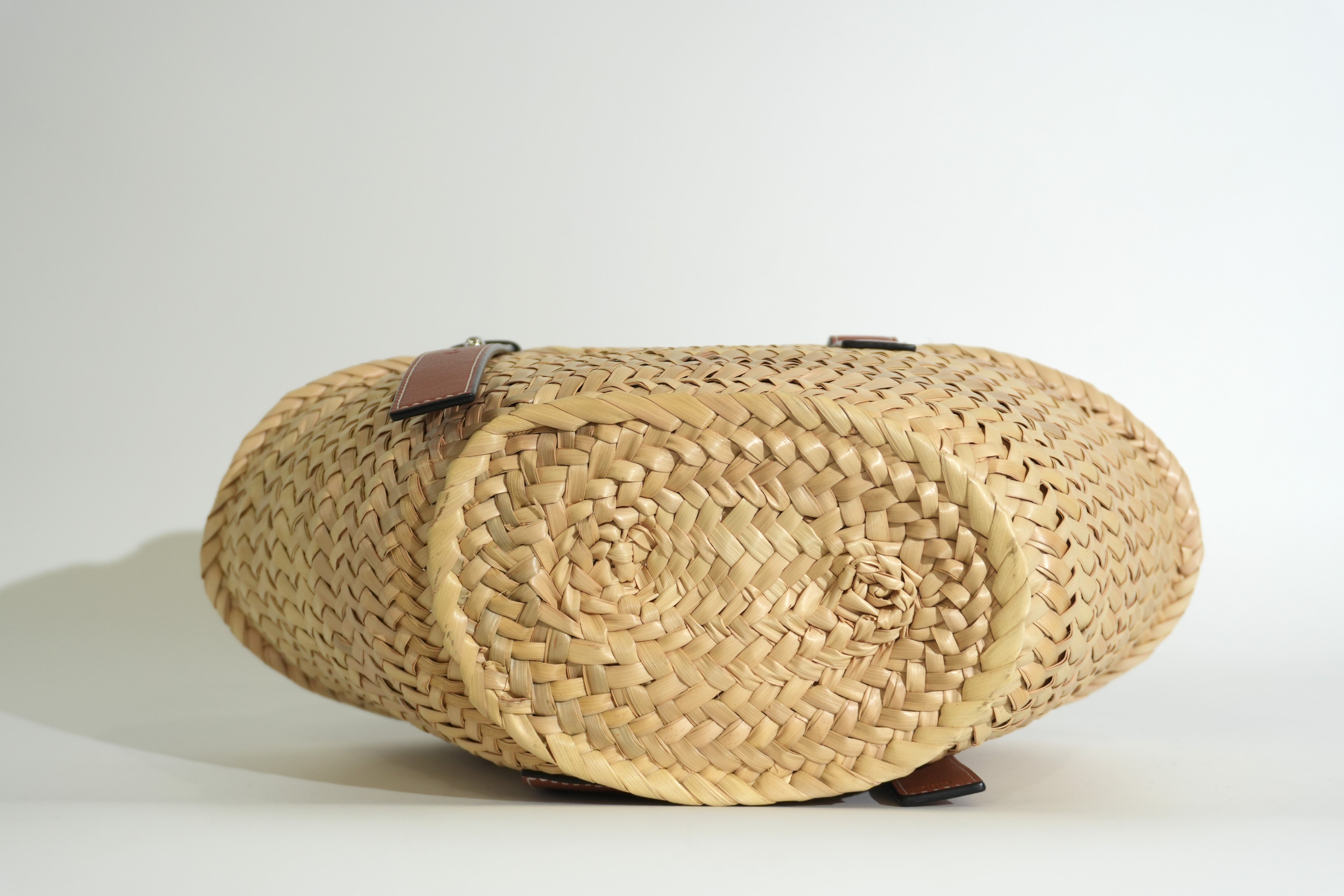 Pre-owned Loewe Raffia Small Anagram Basket Handbag Brown