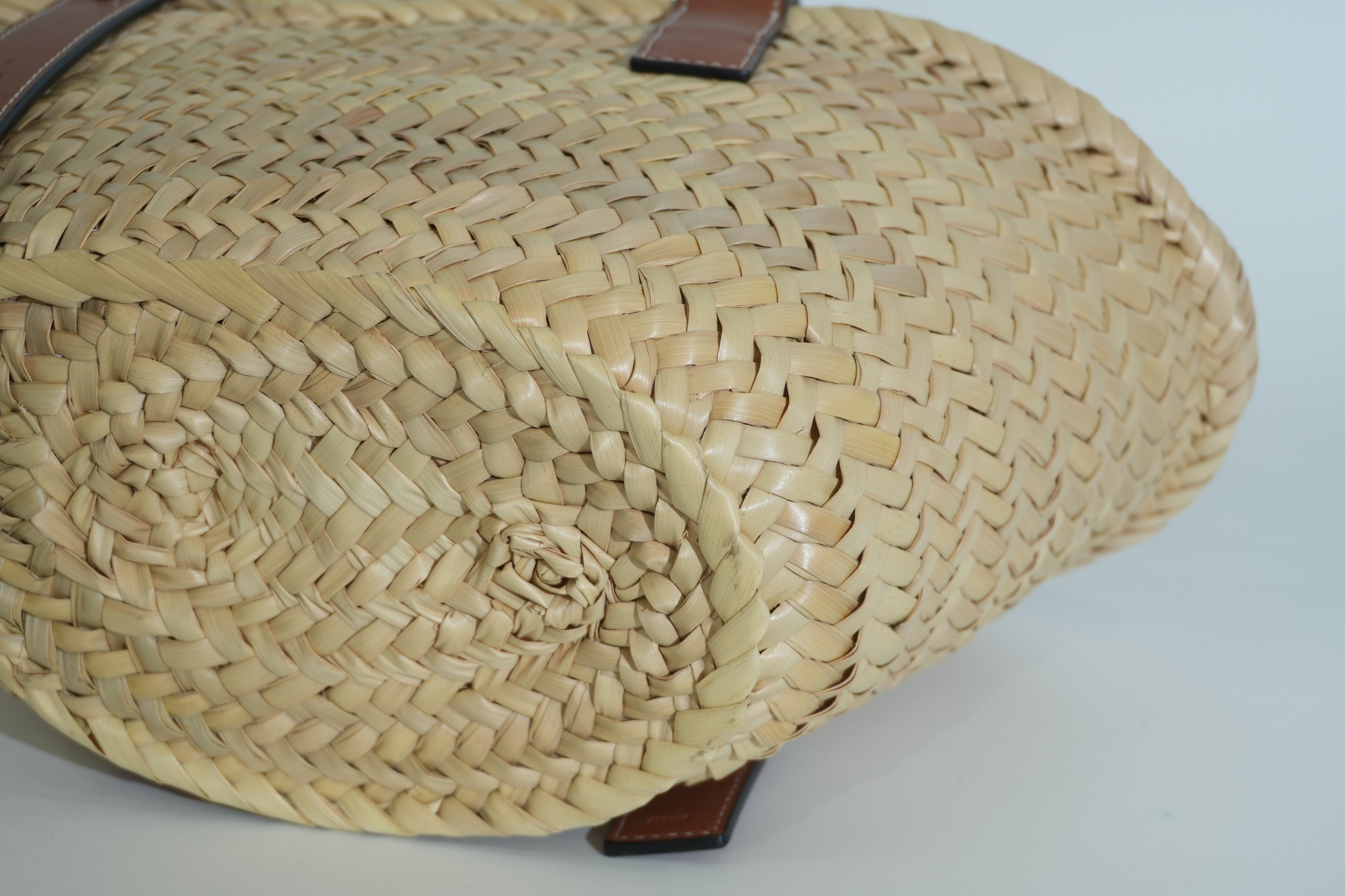 Pre-owned Loewe Raffia Small Anagram Basket Handbag Brown