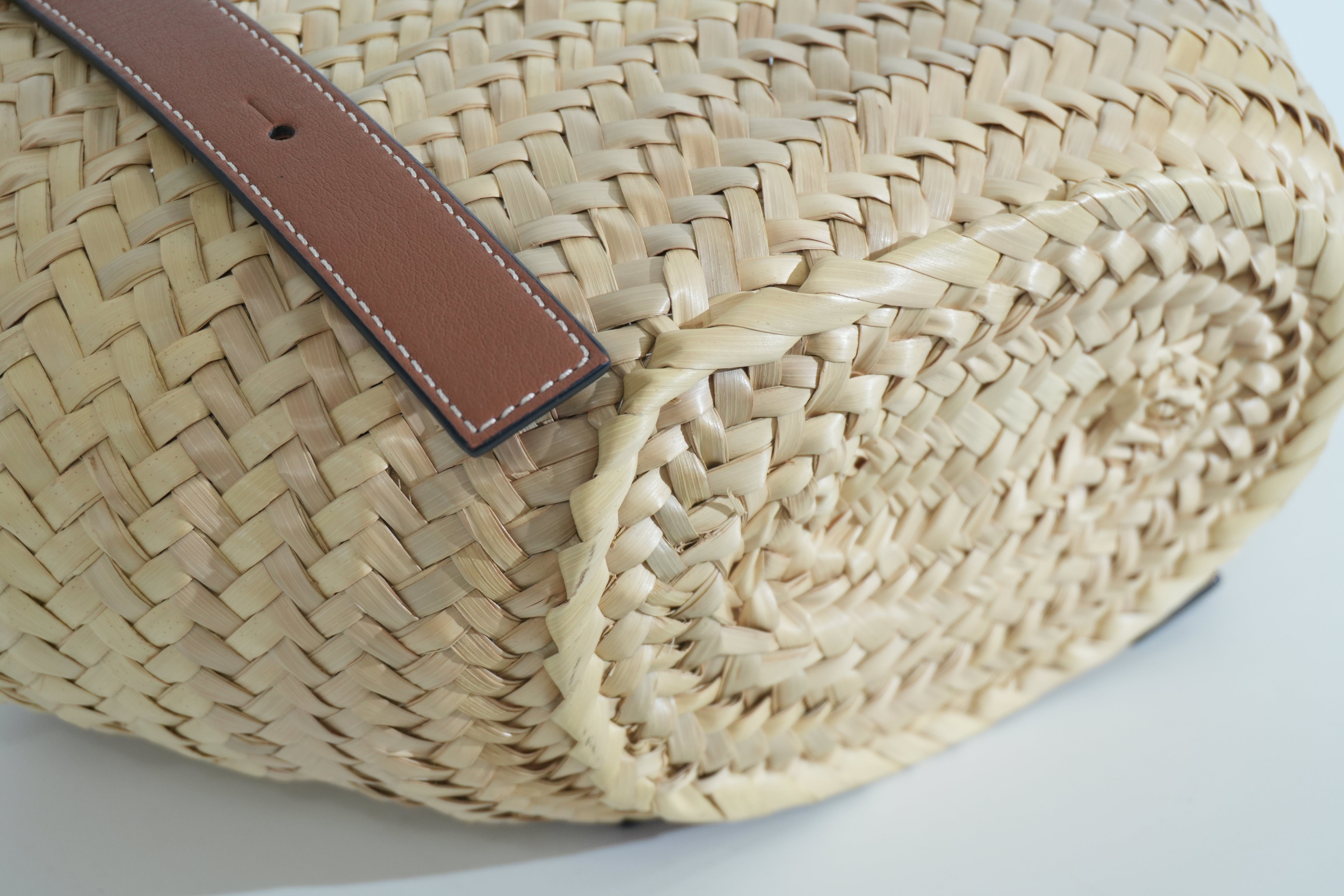 Pre-owned Loewe Raffia Small Anagram Basket Handbag Brown