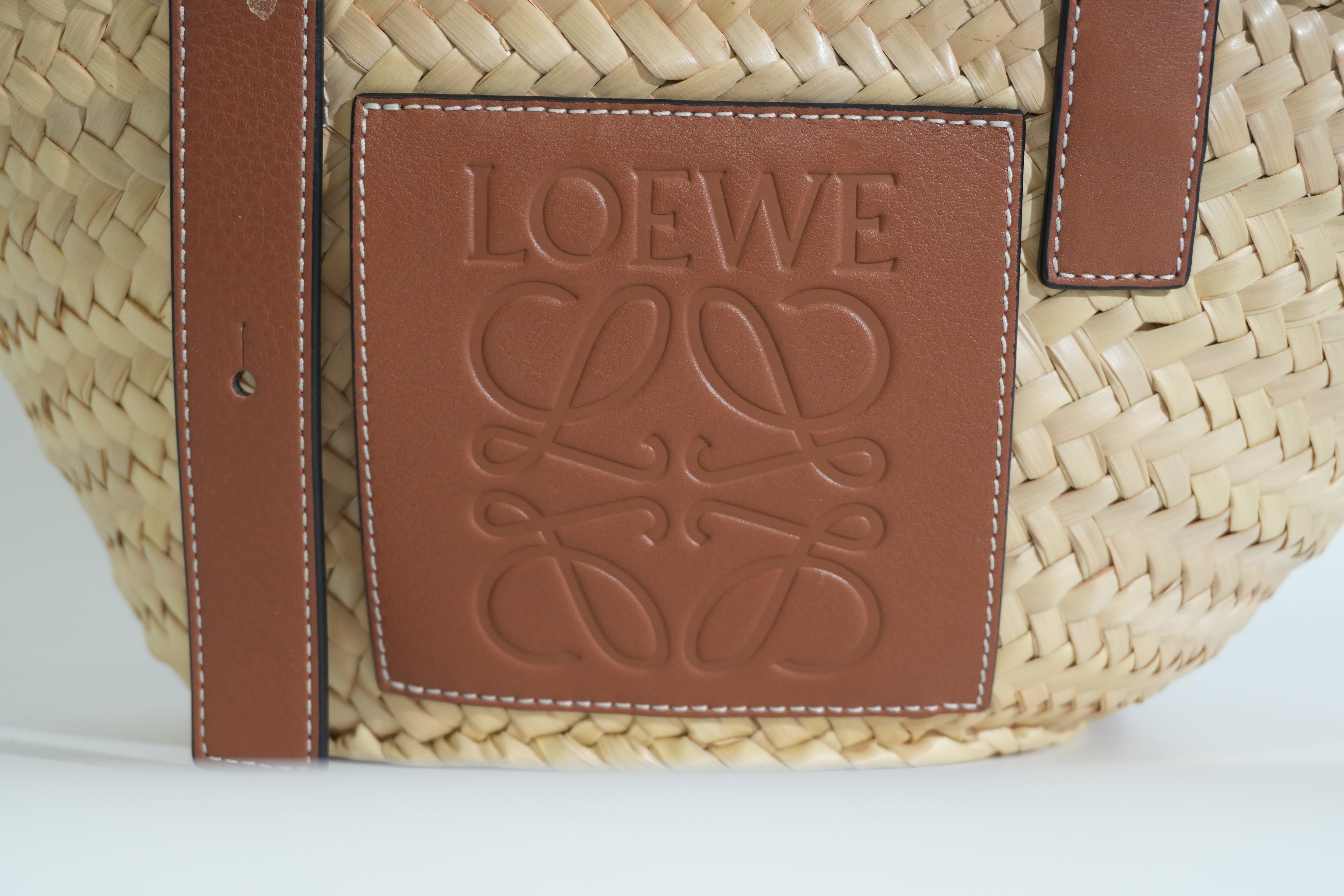 Pre-owned Loewe Raffia Small Anagram Basket Handbag Brown