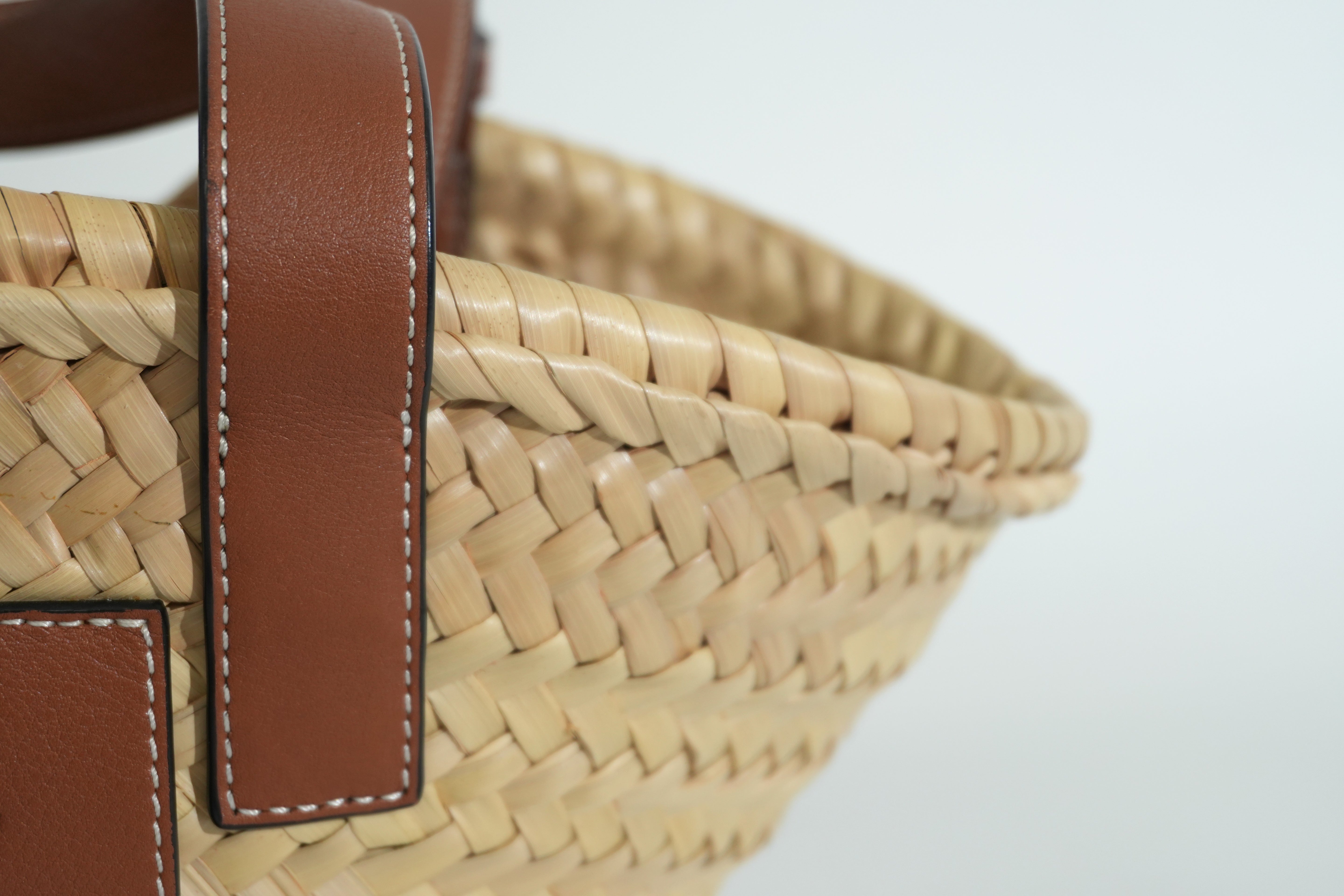 Pre-owned Loewe Raffia Small Anagram Basket Handbag Brown