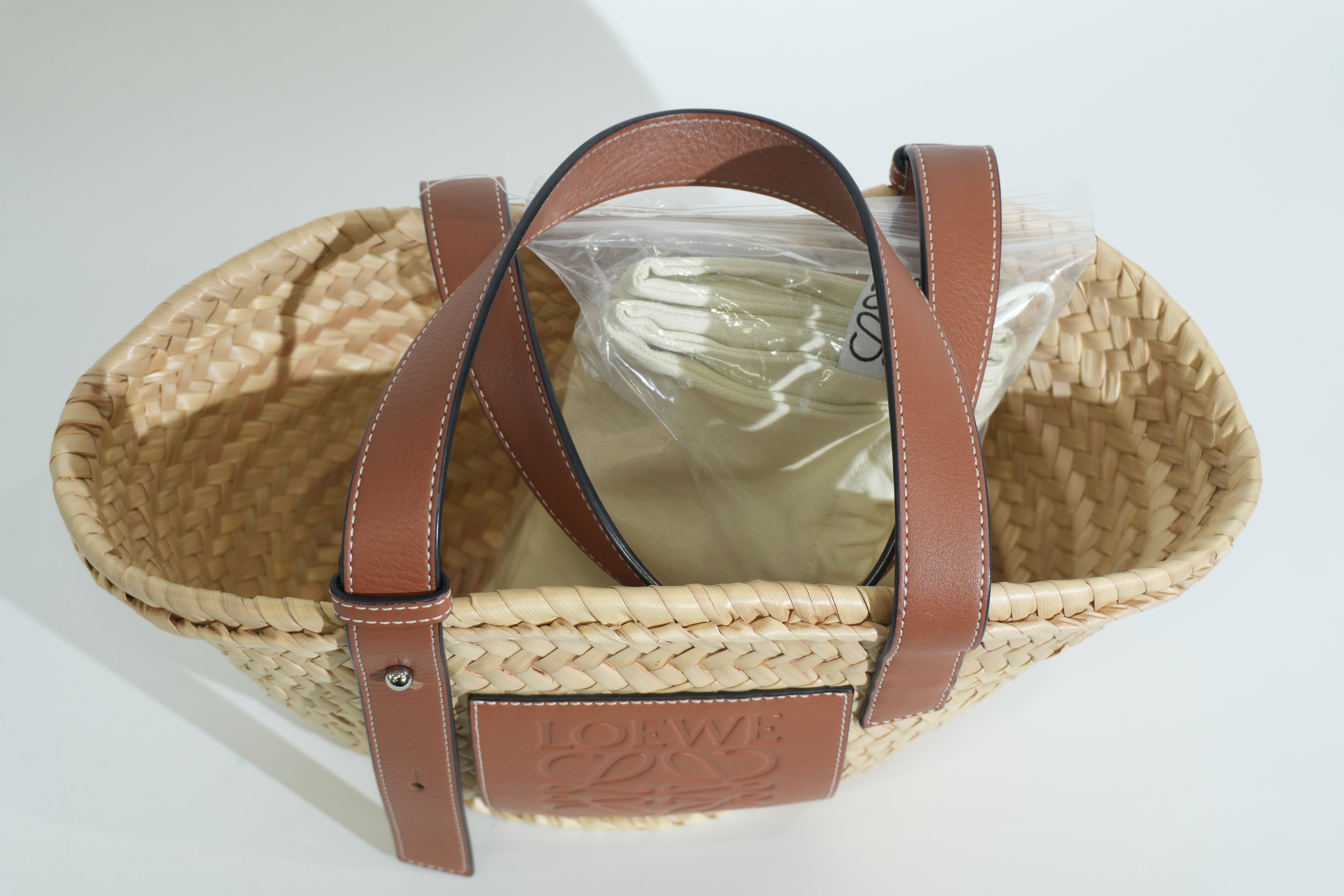 Pre-owned Loewe Raffia Small Anagram Basket Handbag Brown