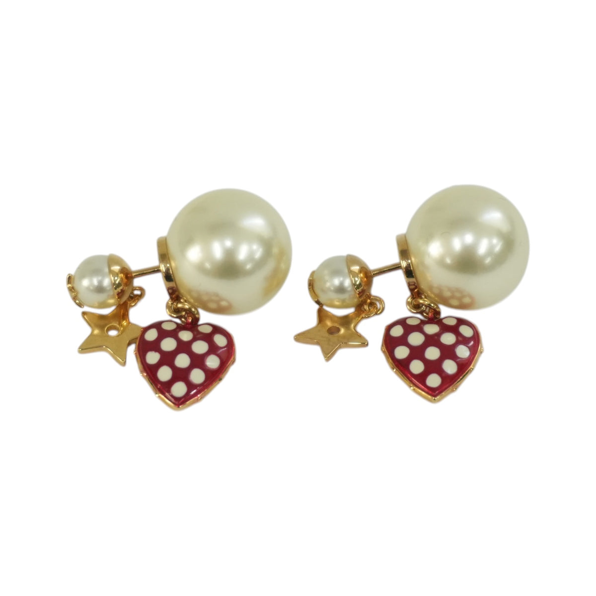 Pre-Owned Dior Heart and Pearl Earrings White and Red