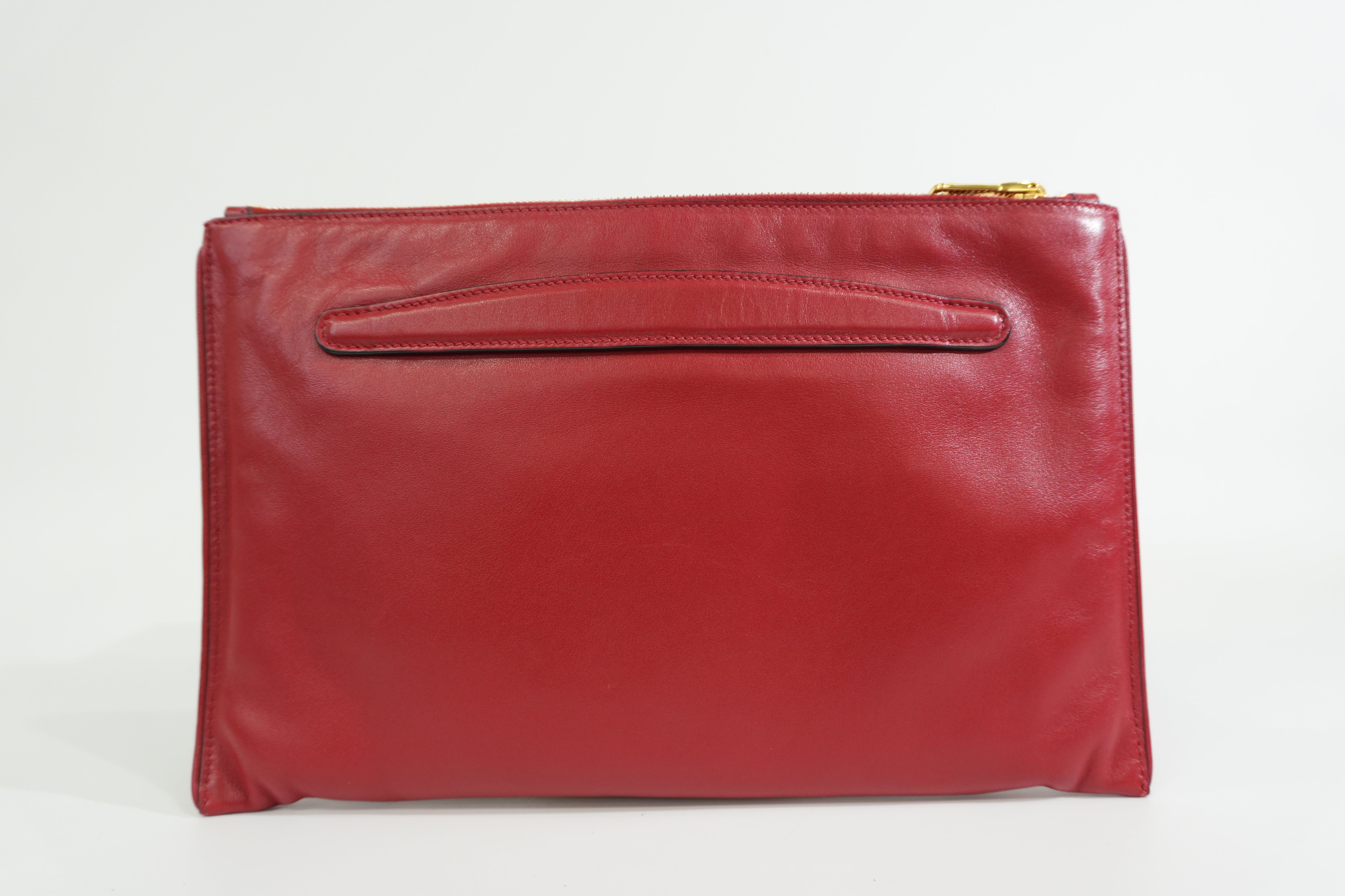 Pre-owned Miumiu Calfskin Leather Studded Clutch Bag Red