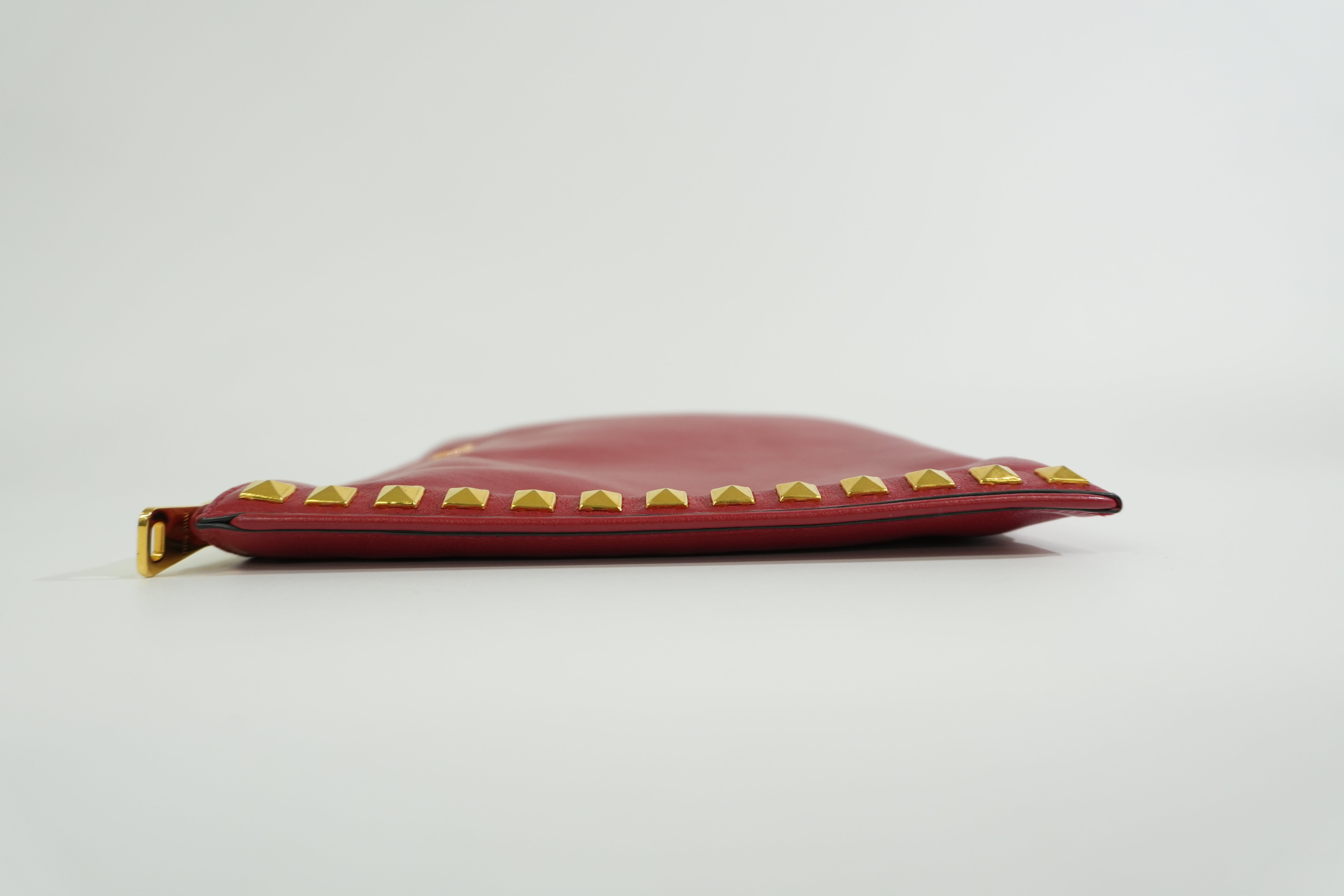 Pre-owned Miumiu Calfskin Leather Studded Clutch Bag Red