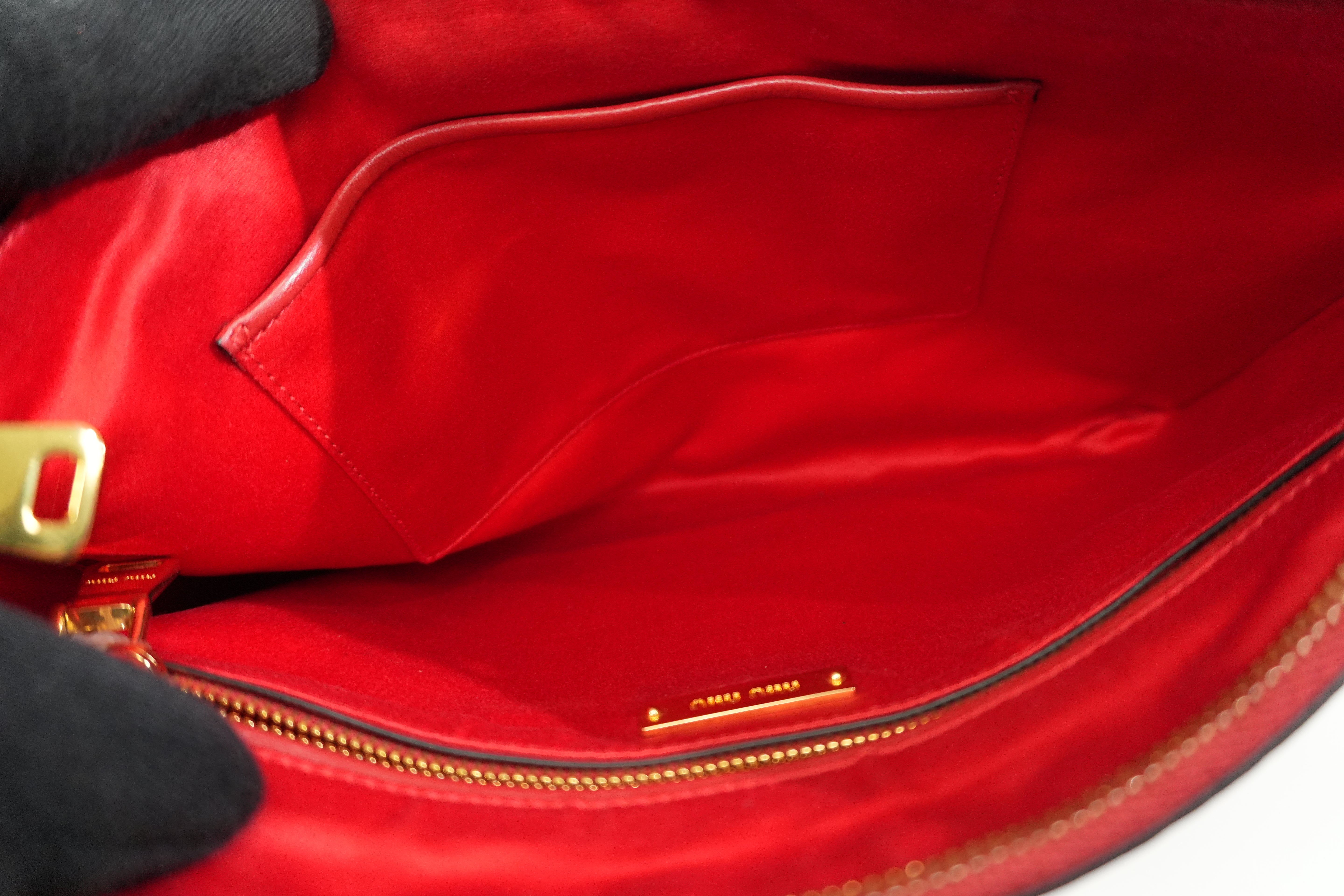 Pre-owned Miumiu Calfskin Leather Studded Clutch Bag Red