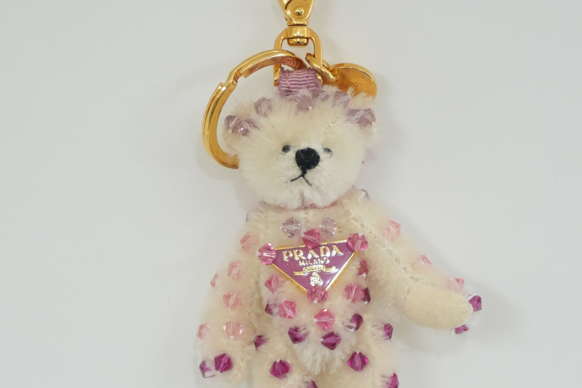 Pre-Owned Prada Bear Bag Charm Pink and White