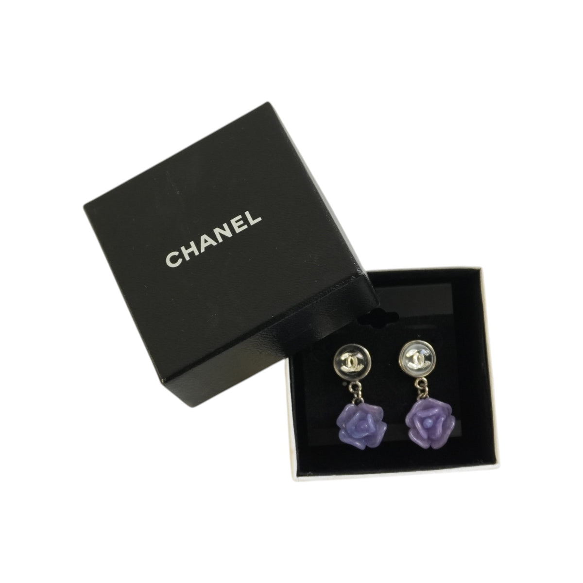Pre-Owned Chanel Stainless Steel Camella Earrings Purple