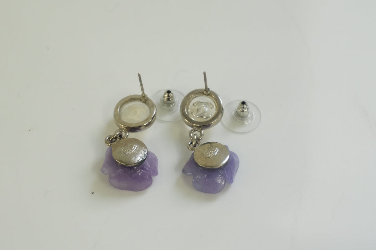 Pre-Owned Chanel Stainless Steel Camella Earrings Purple