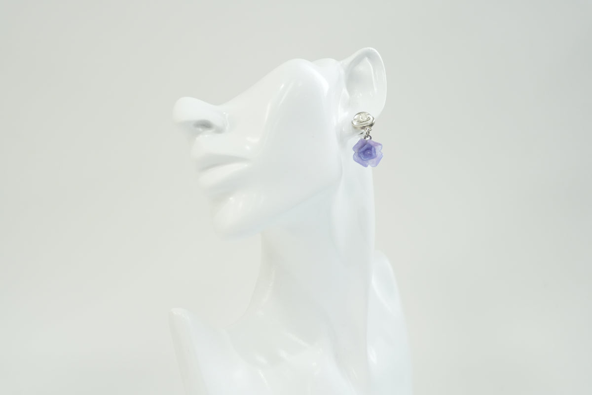 Pre-Owned Chanel Stainless Steel Camella Earrings Purple