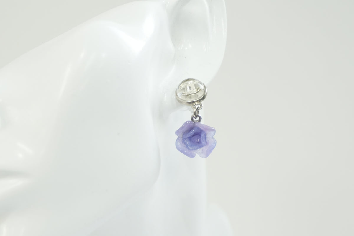 Pre-Owned Chanel Stainless Steel Camella Earrings Purple