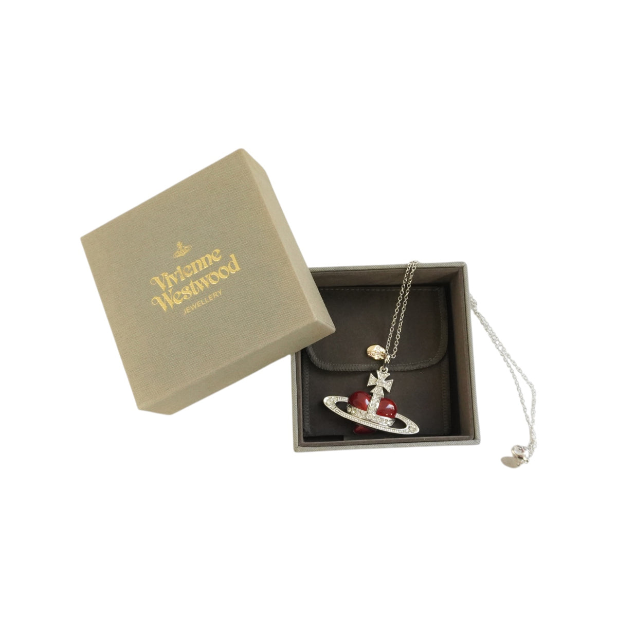 Pre-Owned Vivienne WestWood Heart Necklace Silver and Red