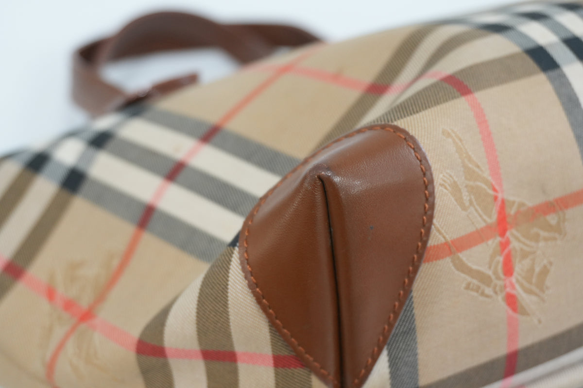 Pre-Owned Burberry Haymarket Check Handbag Brown