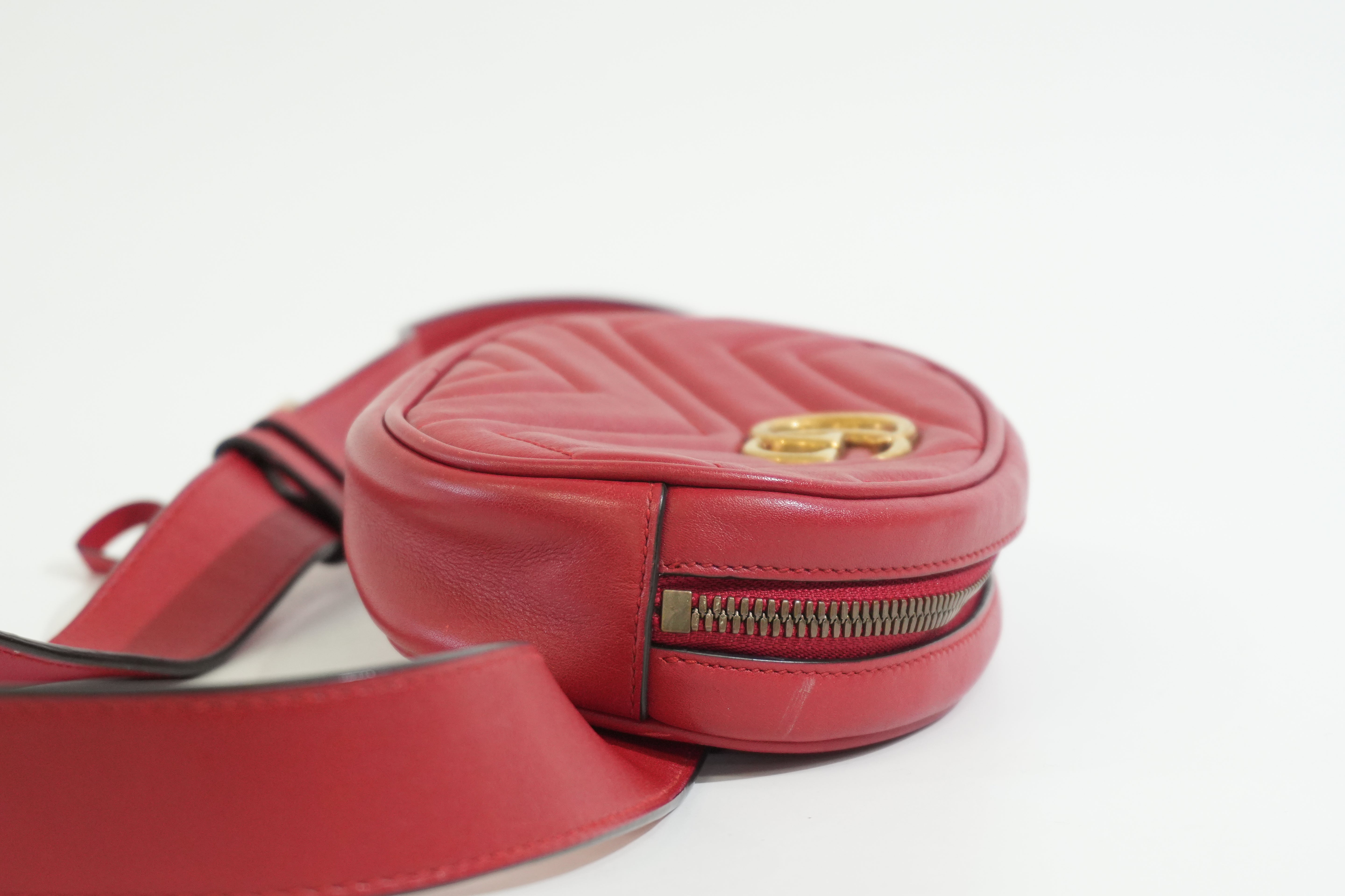 Pre-owned Gucci Marmont Belt Bag Size 85 Red