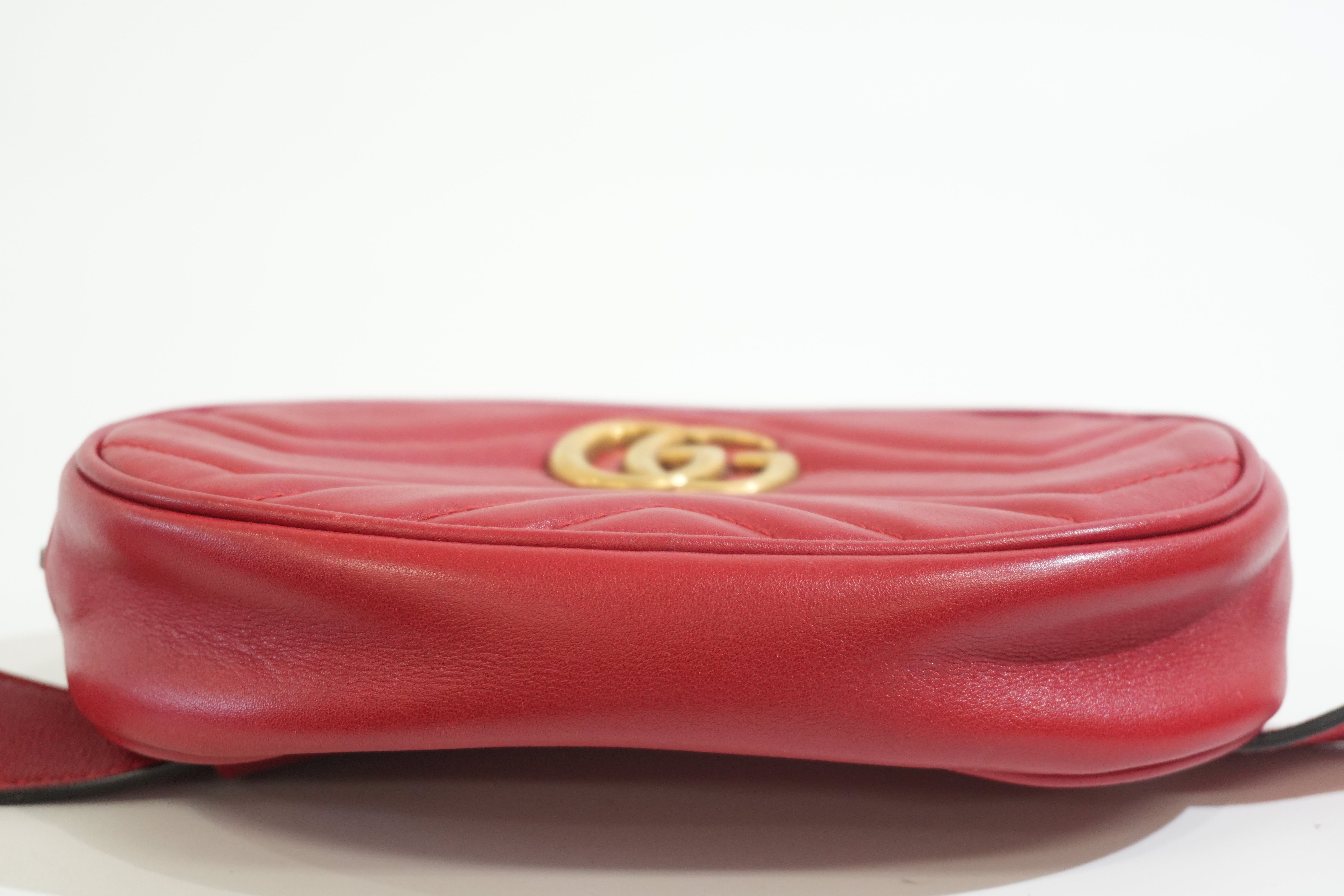 Pre-owned Gucci Marmont Belt Bag Size 85 Red