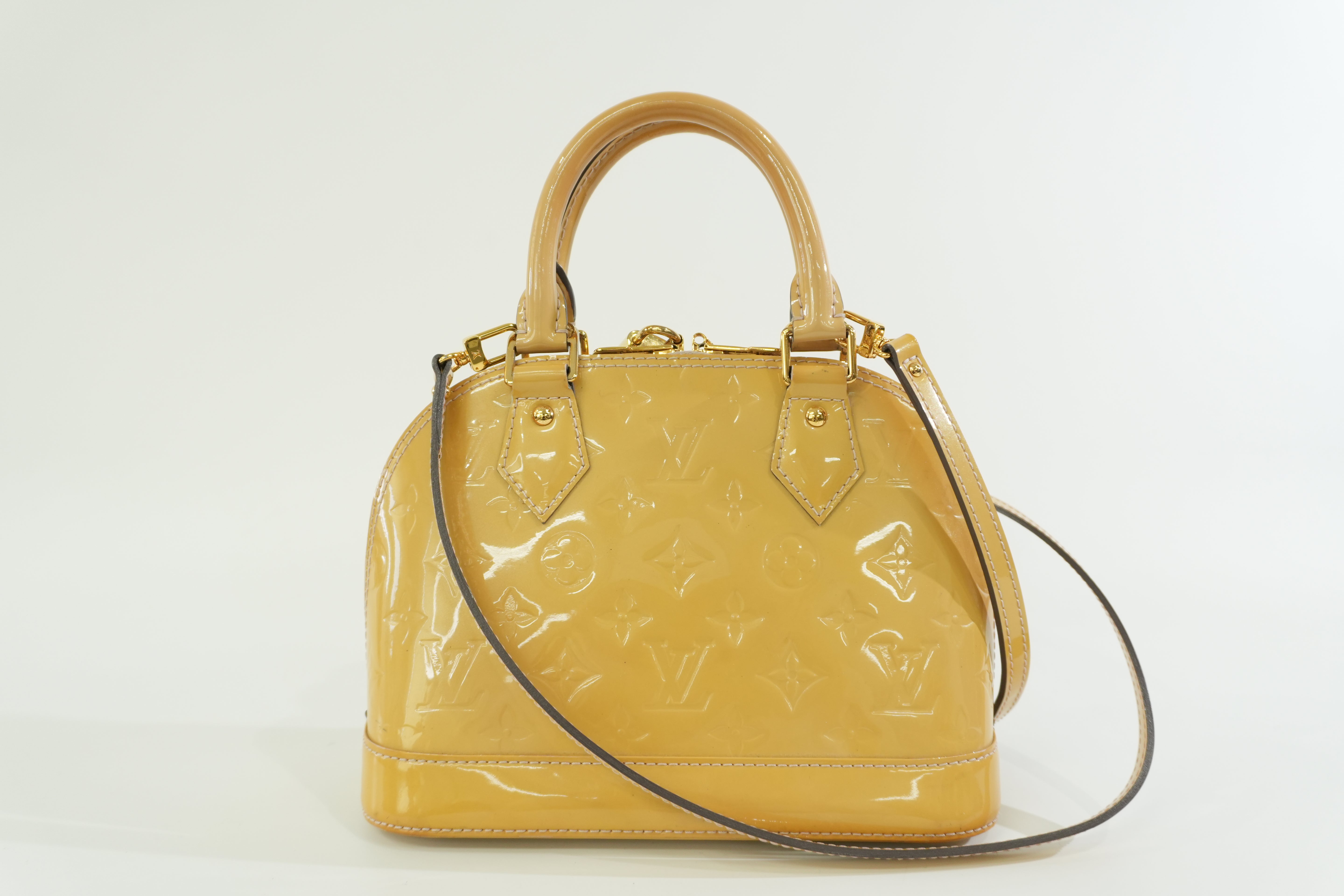 Pre-owned Louis Vuitton Vernis Leather Alma BB Yellow Without Clochette