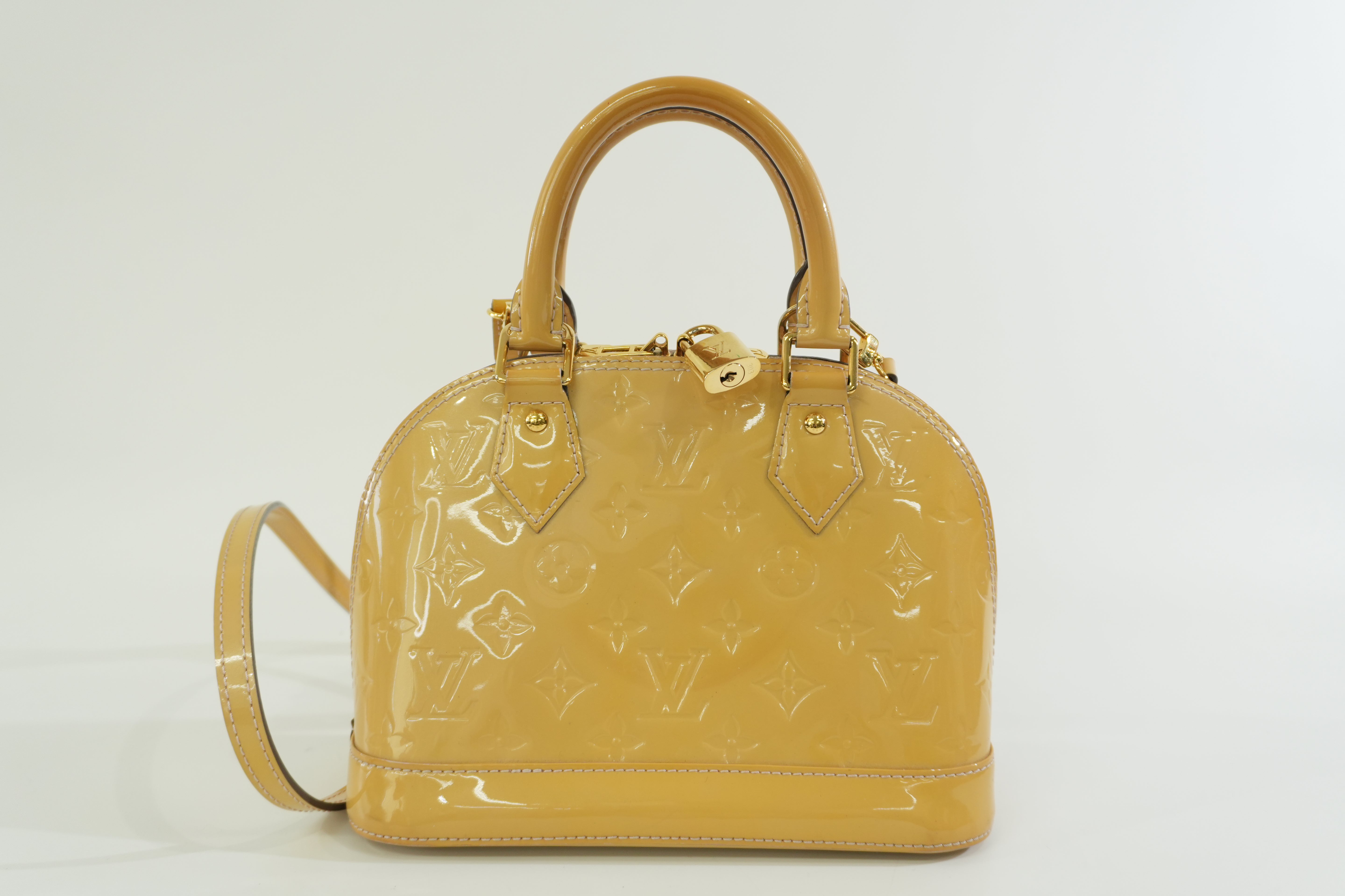 Pre-owned Louis Vuitton Vernis Leather Alma BB Yellow Without Clochette
