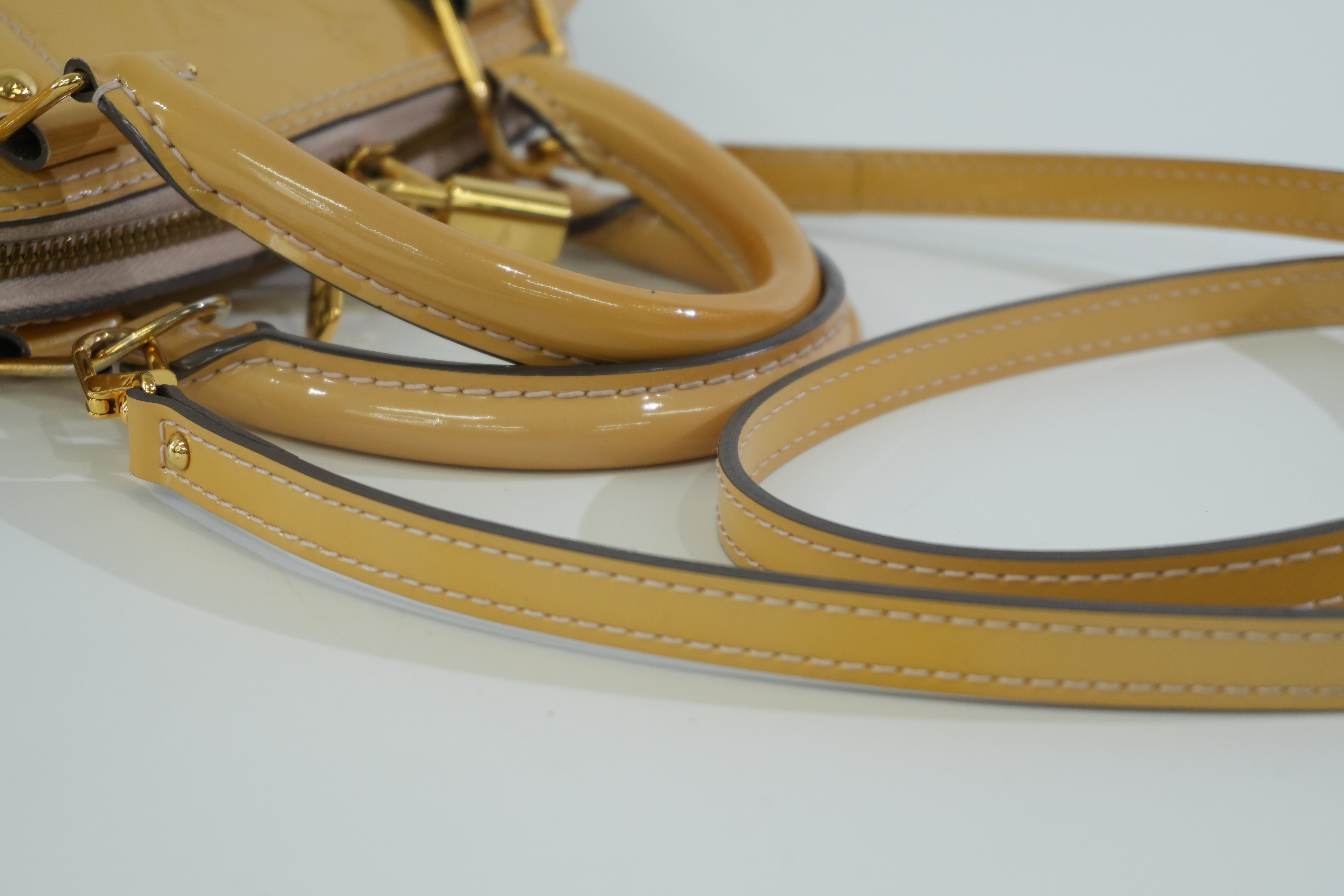 Pre-owned Louis Vuitton Vernis Leather Alma BB Yellow Without Clochette