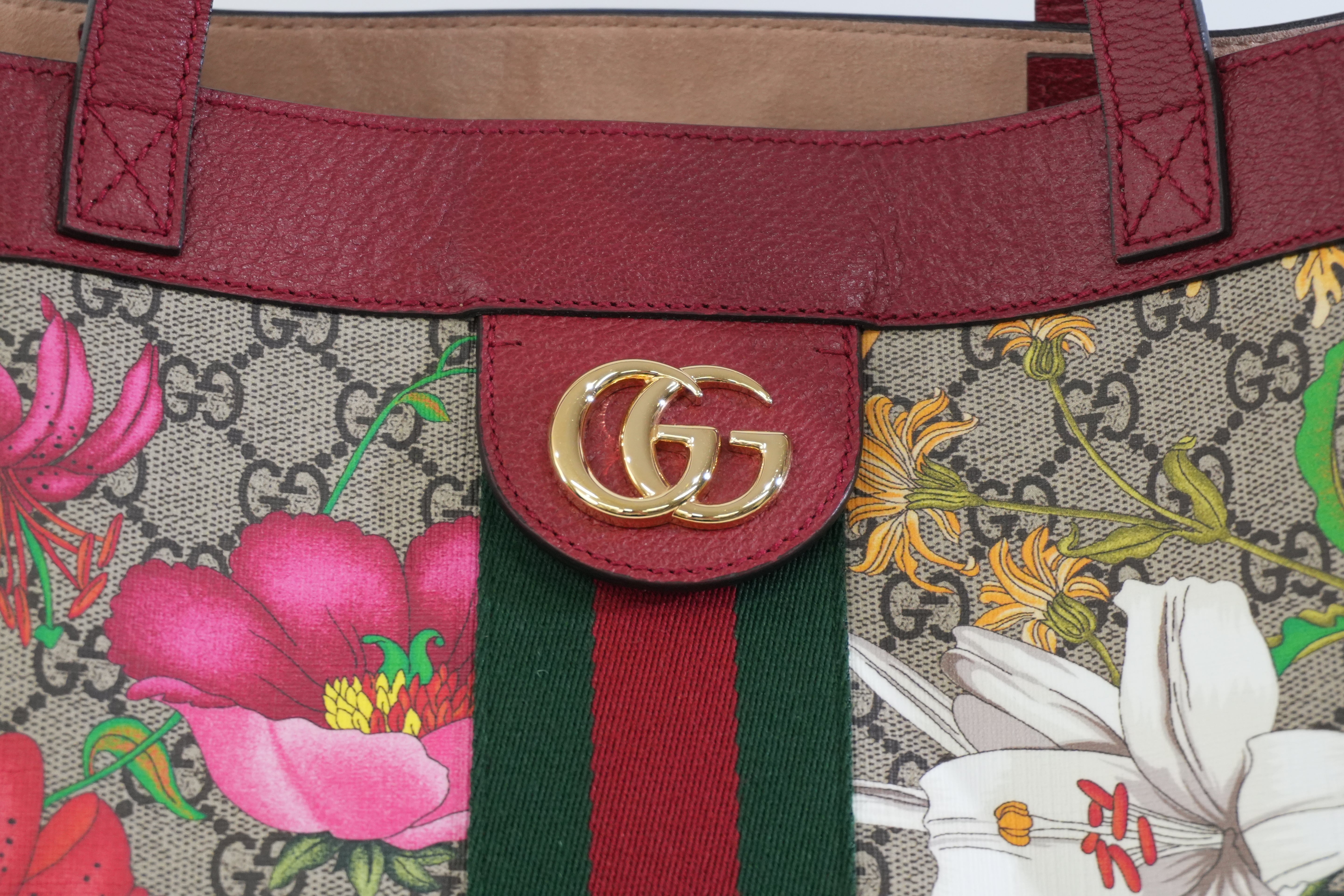 Pre-owned Gucci GG Flora Tote Bag Red