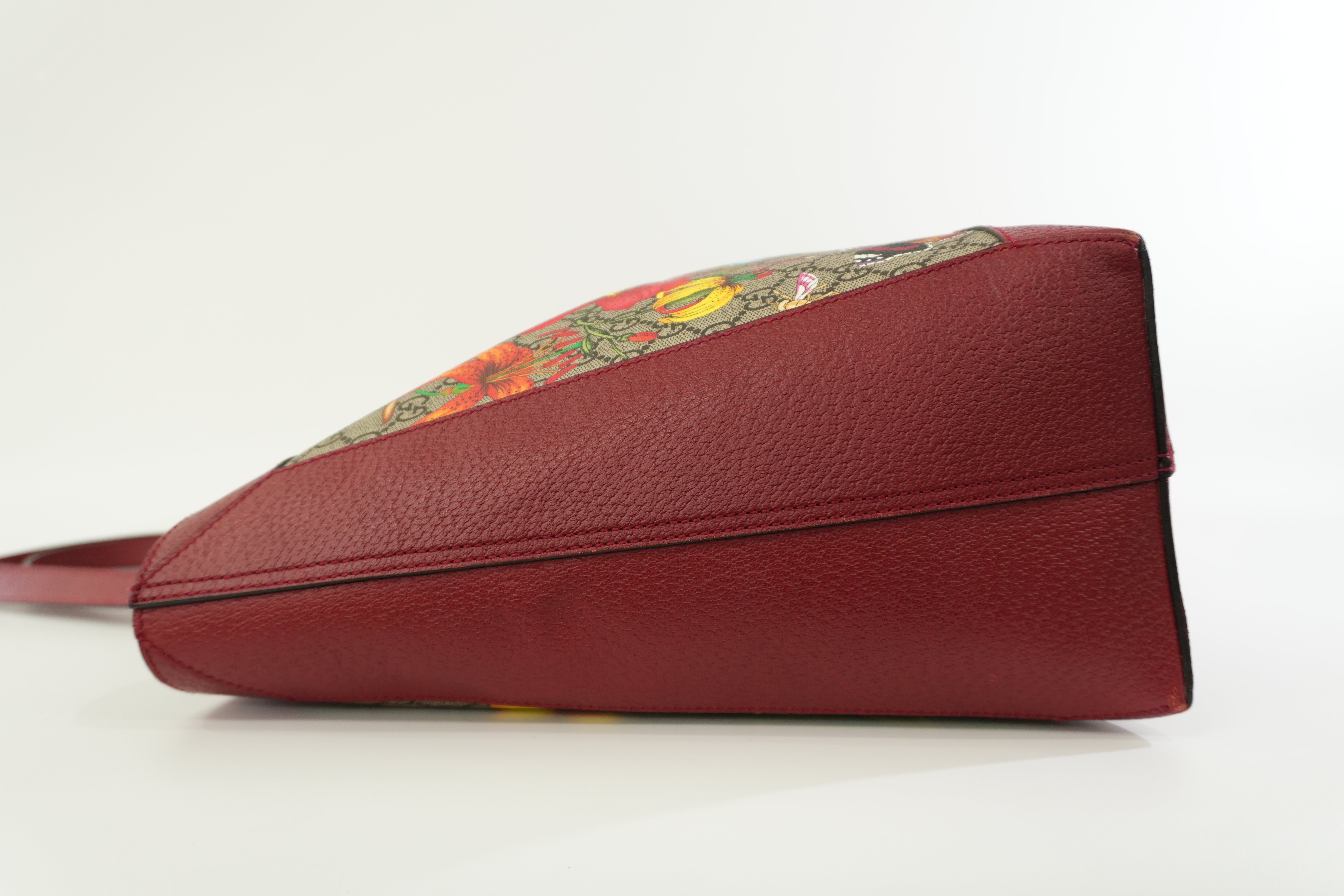 Pre-owned Gucci GG Flora Tote Bag Red