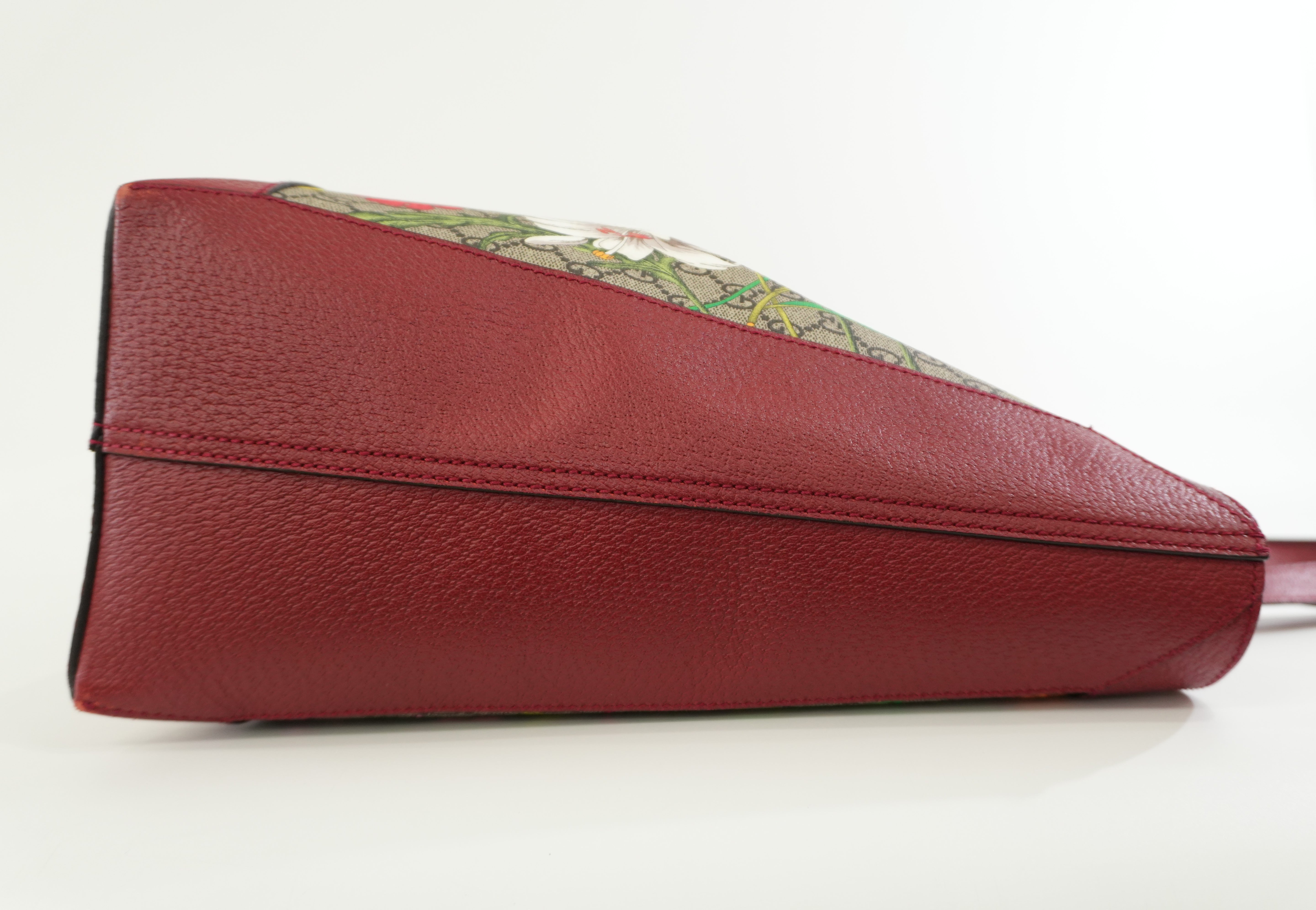 Pre-owned Gucci GG Flora Tote Bag Red