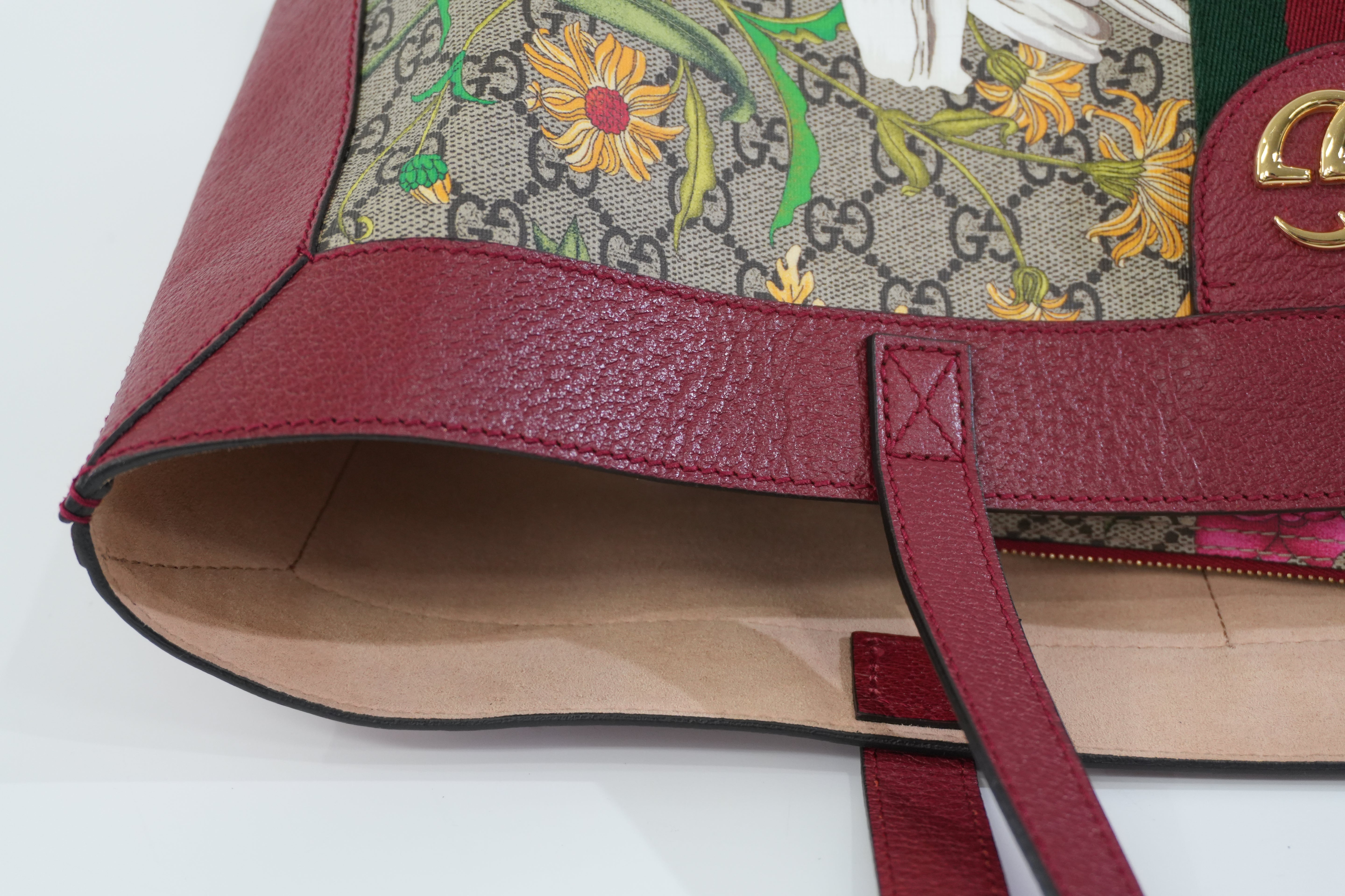 Pre-owned Gucci GG Flora Tote Bag Red