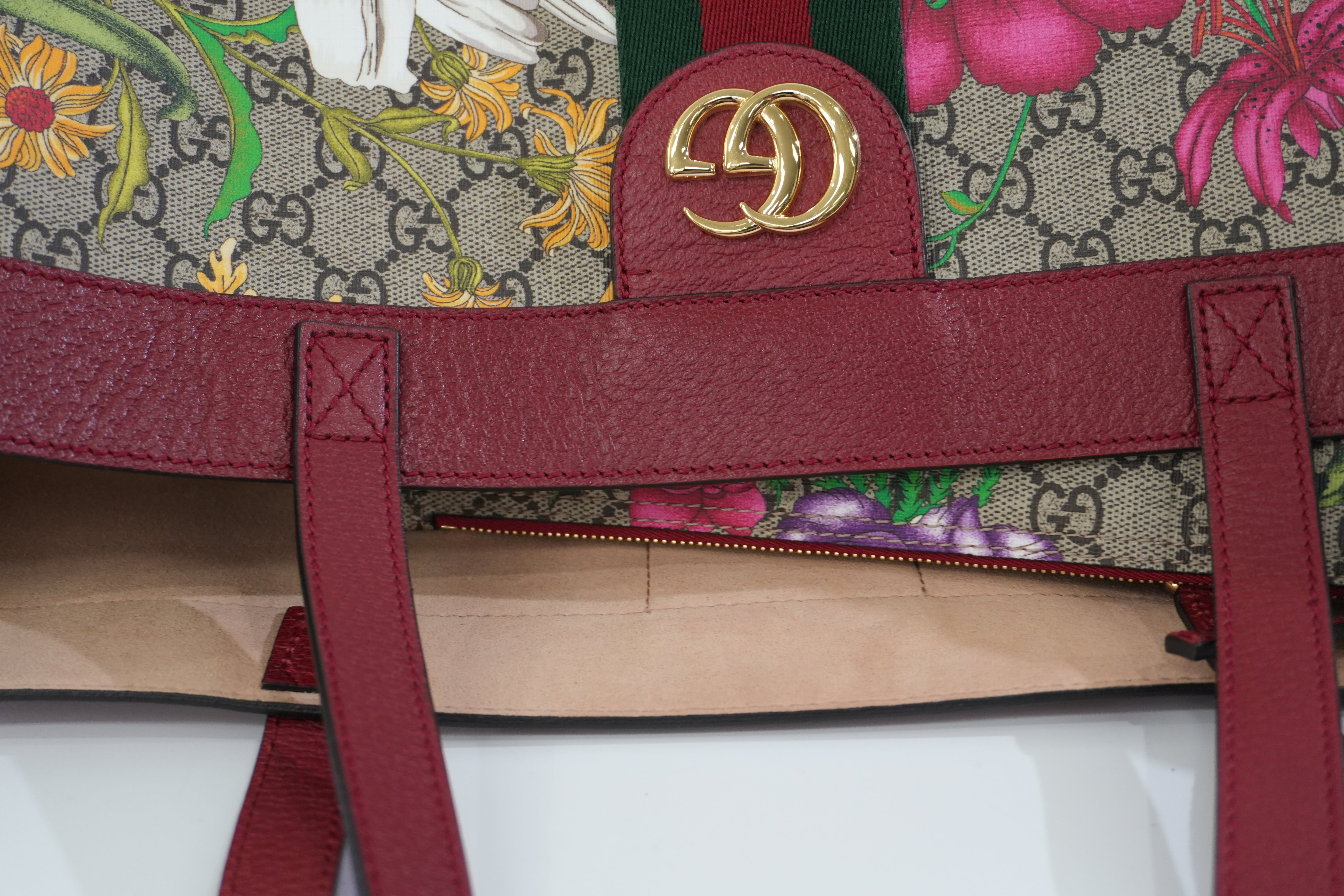 Pre-owned Gucci GG Flora Tote Bag Red