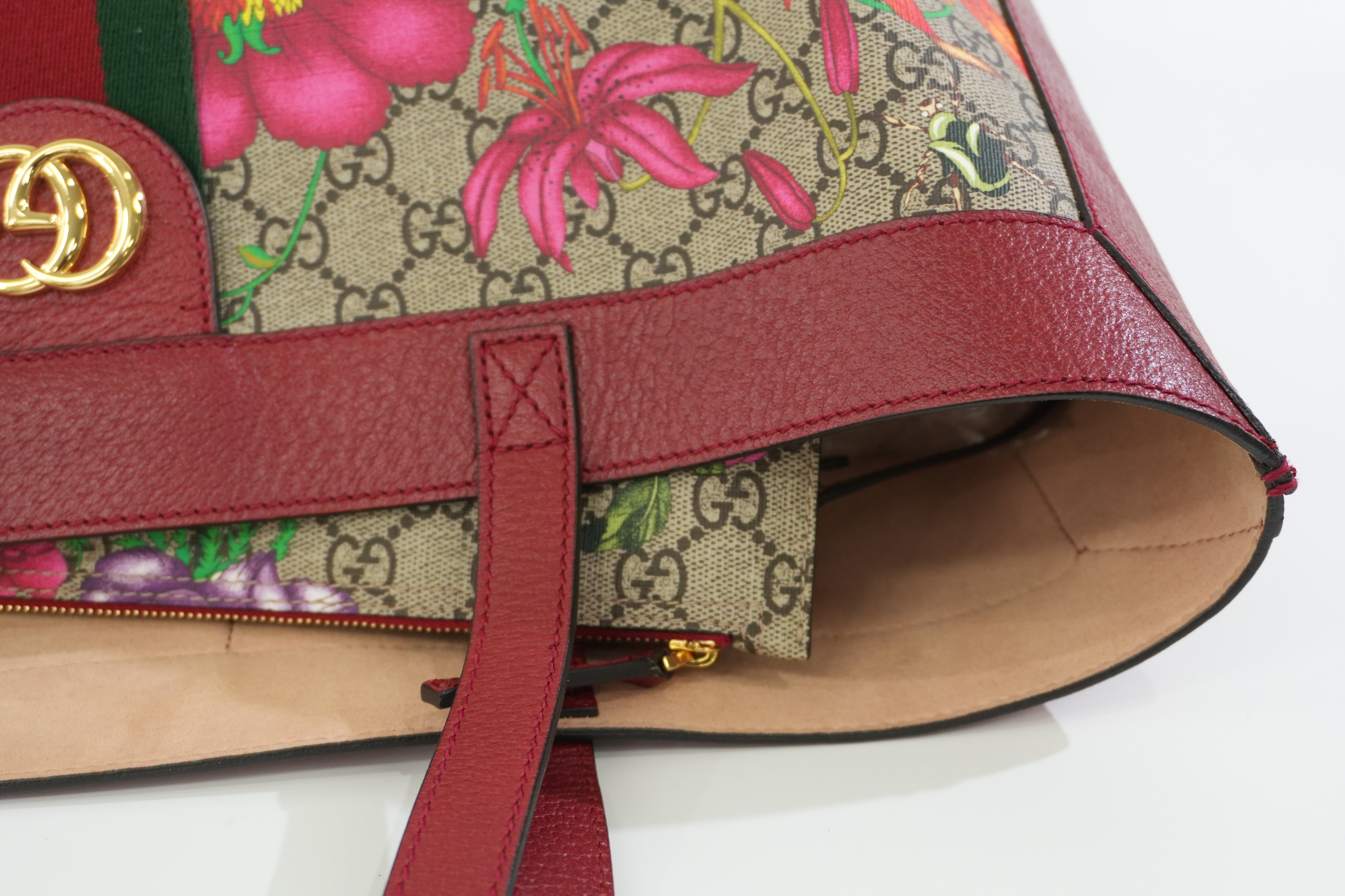Pre-owned Gucci GG Flora Tote Bag Red