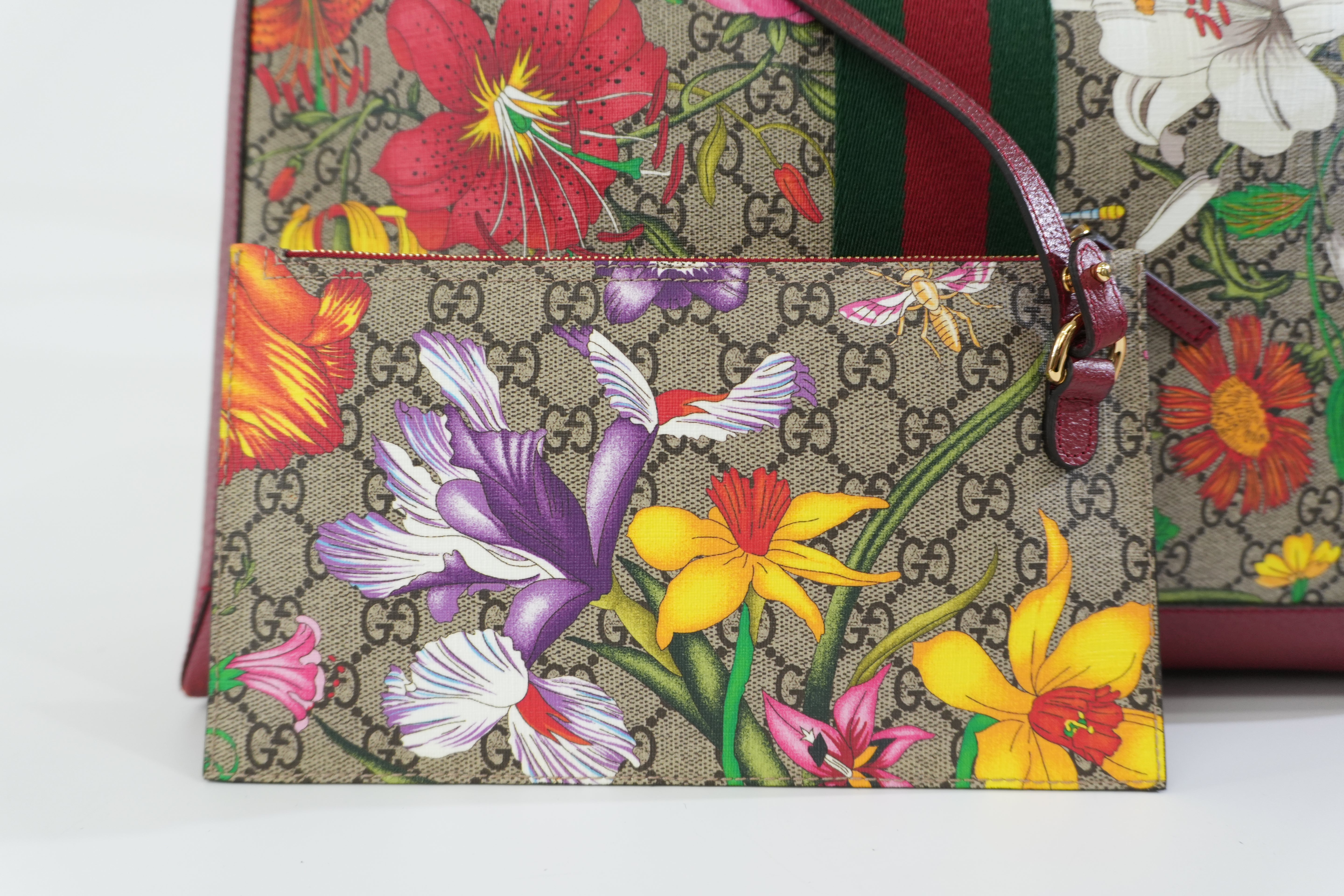 Pre-owned Gucci GG Flora Tote Bag Red