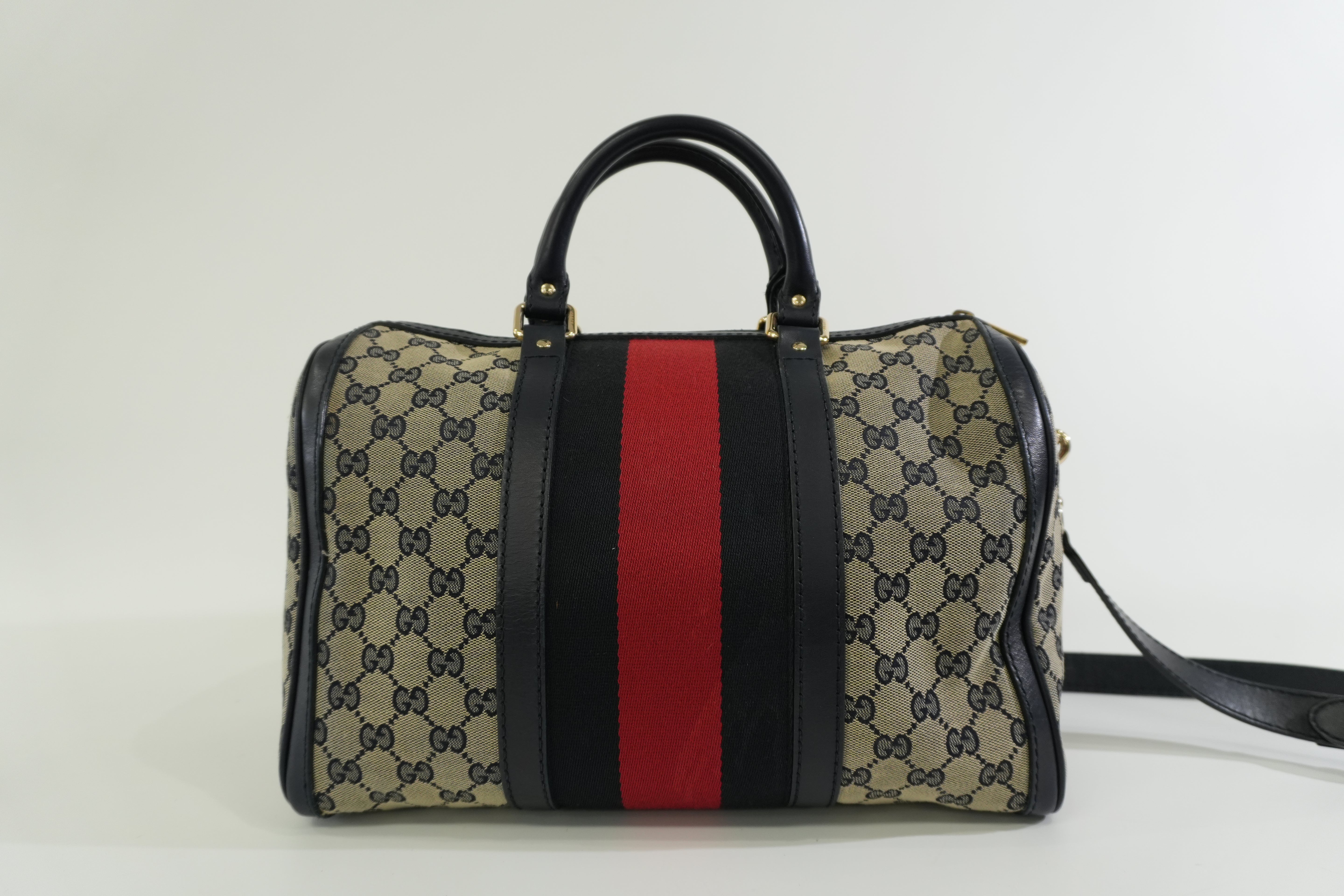 Pre-owned Gucci Canvas Sheryline Two Way Boston Bag Blue