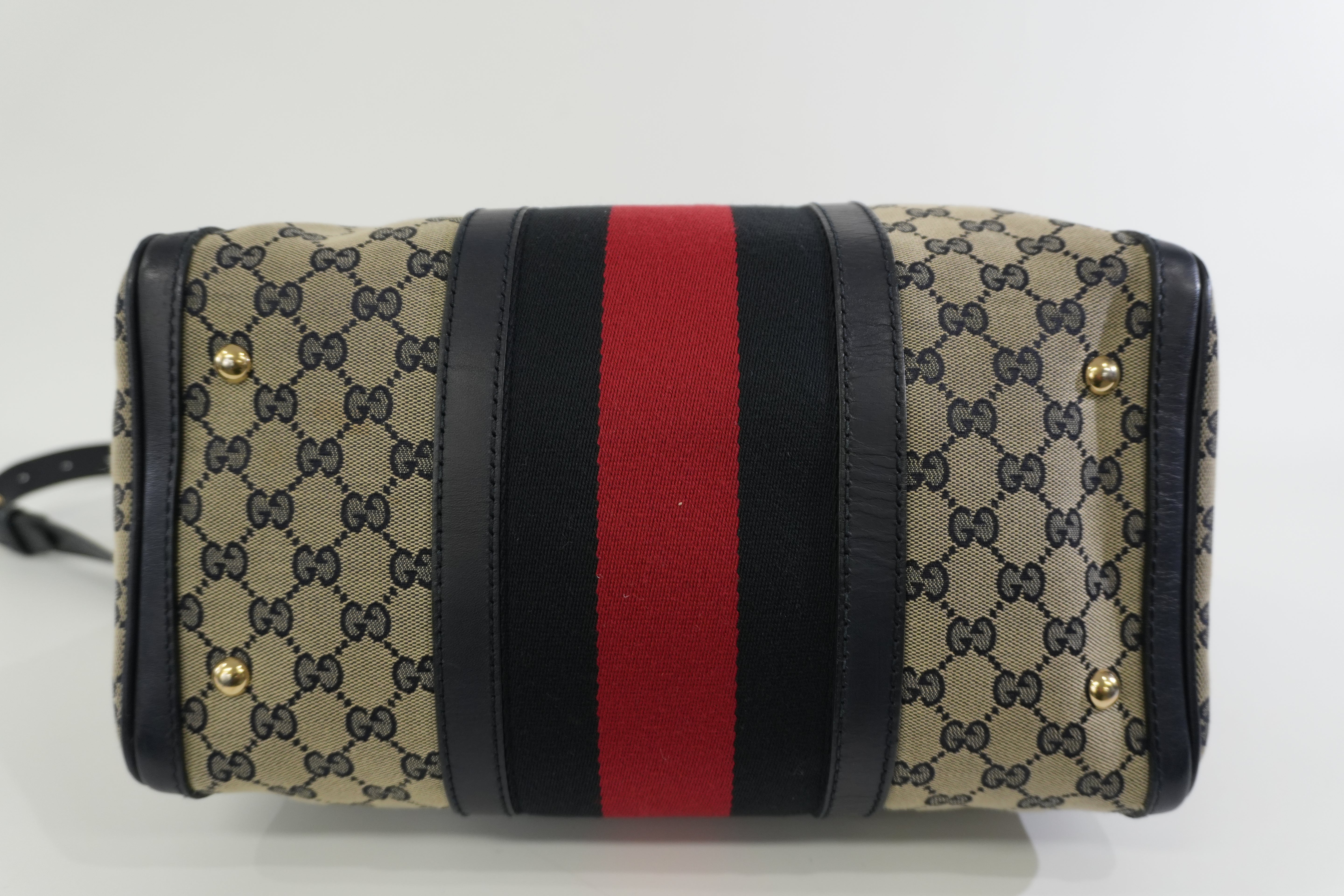 Pre-owned Gucci Canvas Sheryline Two Way Boston Bag Blue