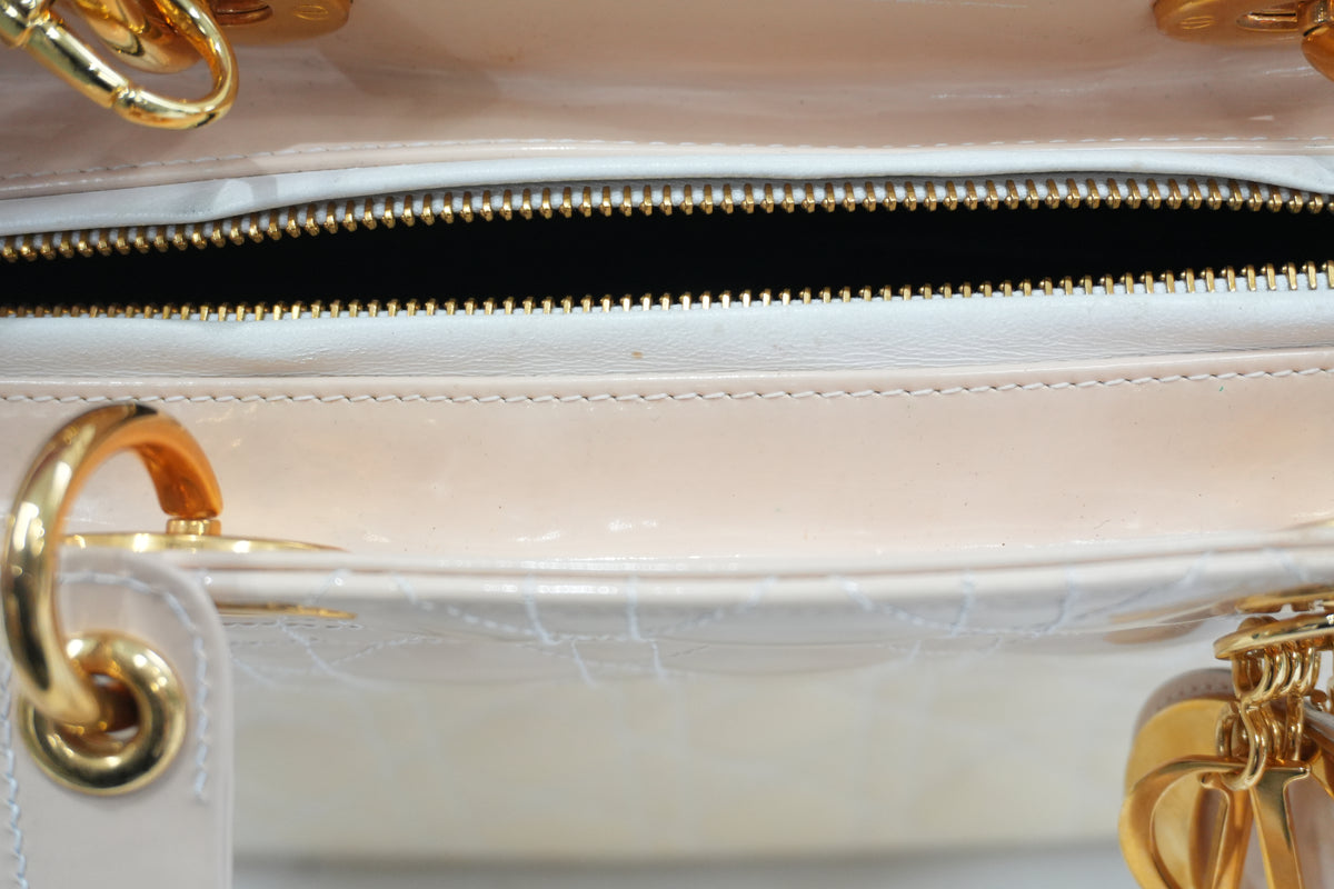 Pre-Owned Dior Patent Lady Dior Large Two Way Shoulder Bag